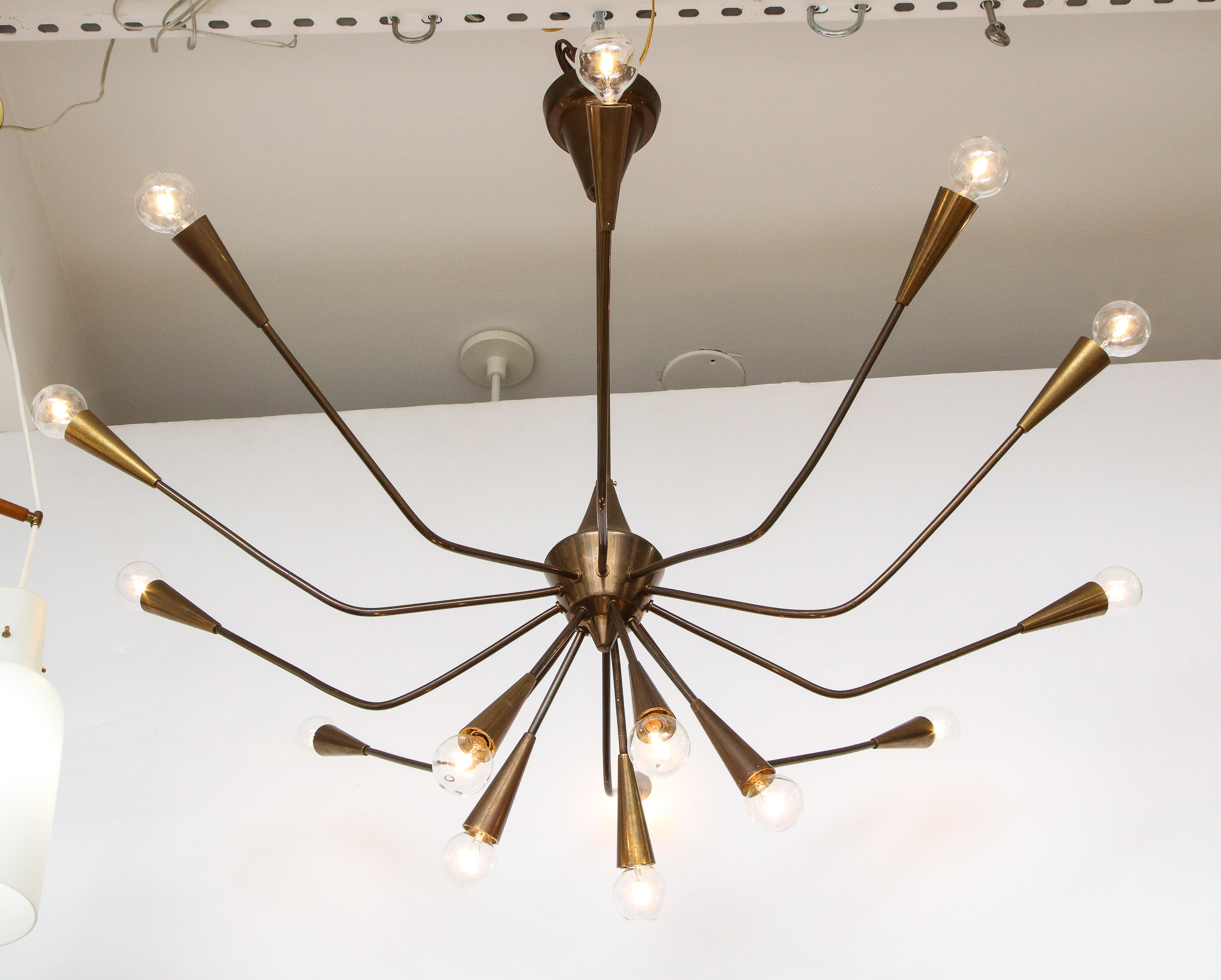 Oscar Torlasco Patinated Brass Modernist Chandelier For Sale 5