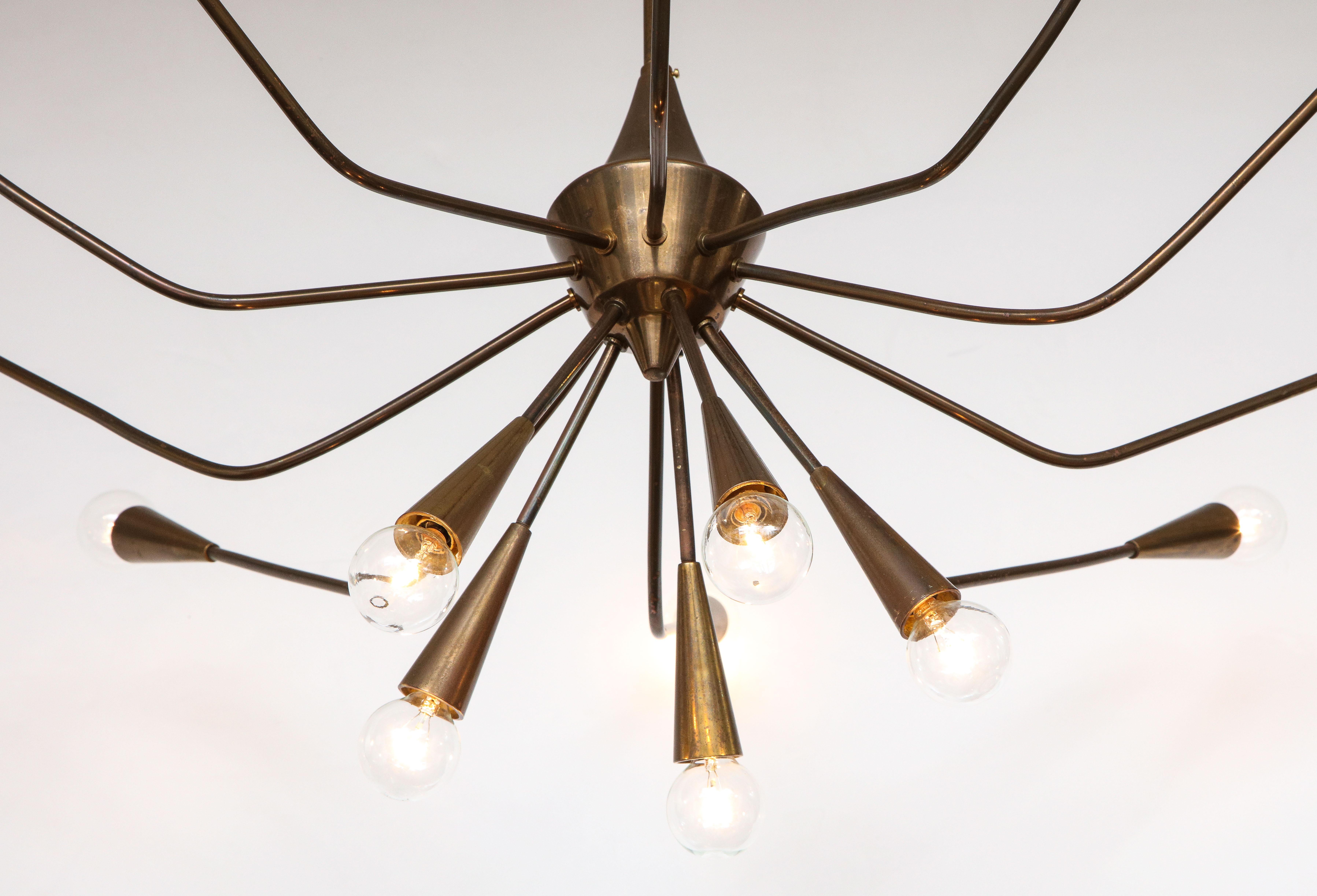 Oscar Torlasco Patinated Brass Modernist Chandelier For Sale 6