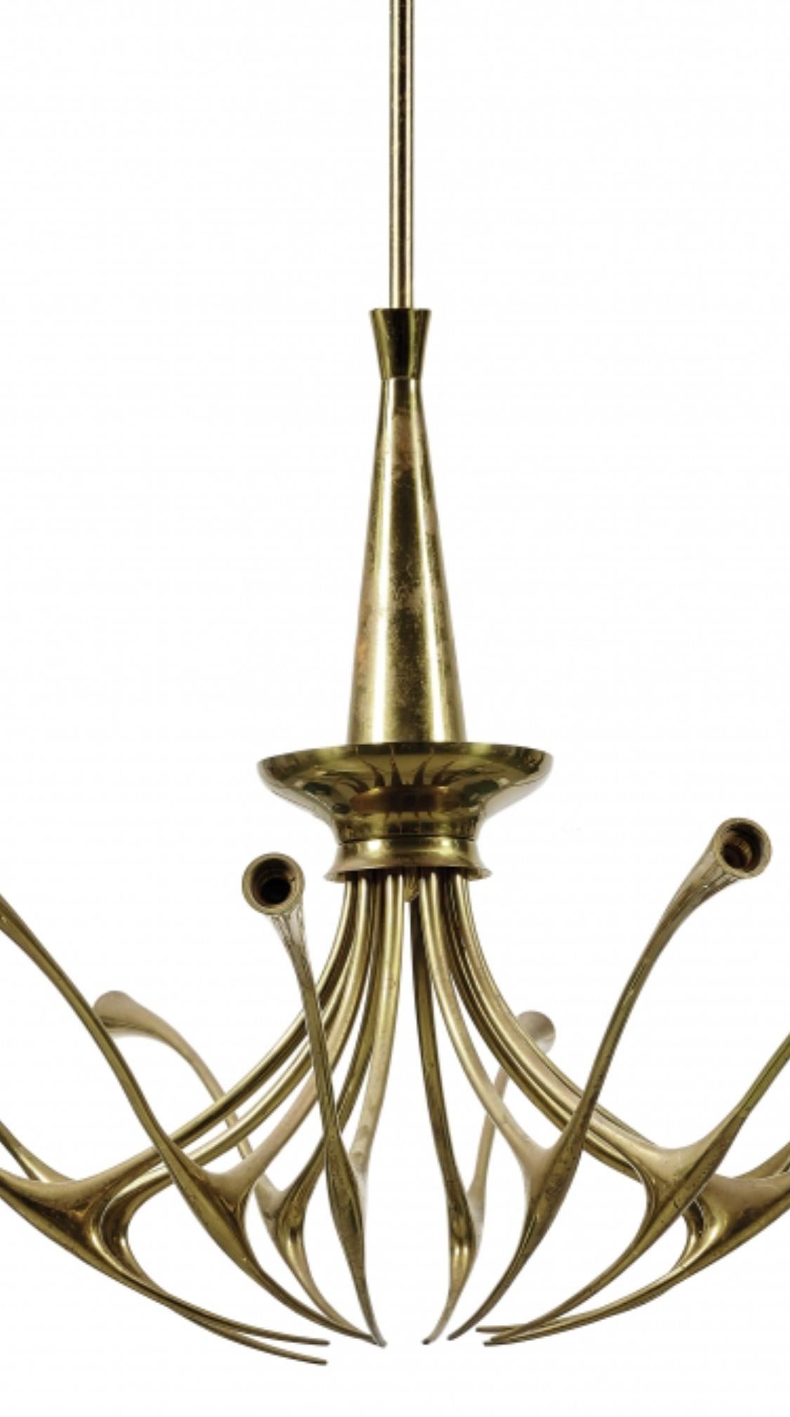 Rare and beautiful brass pendant by Oscar Torlasco, Italy, 1950s.