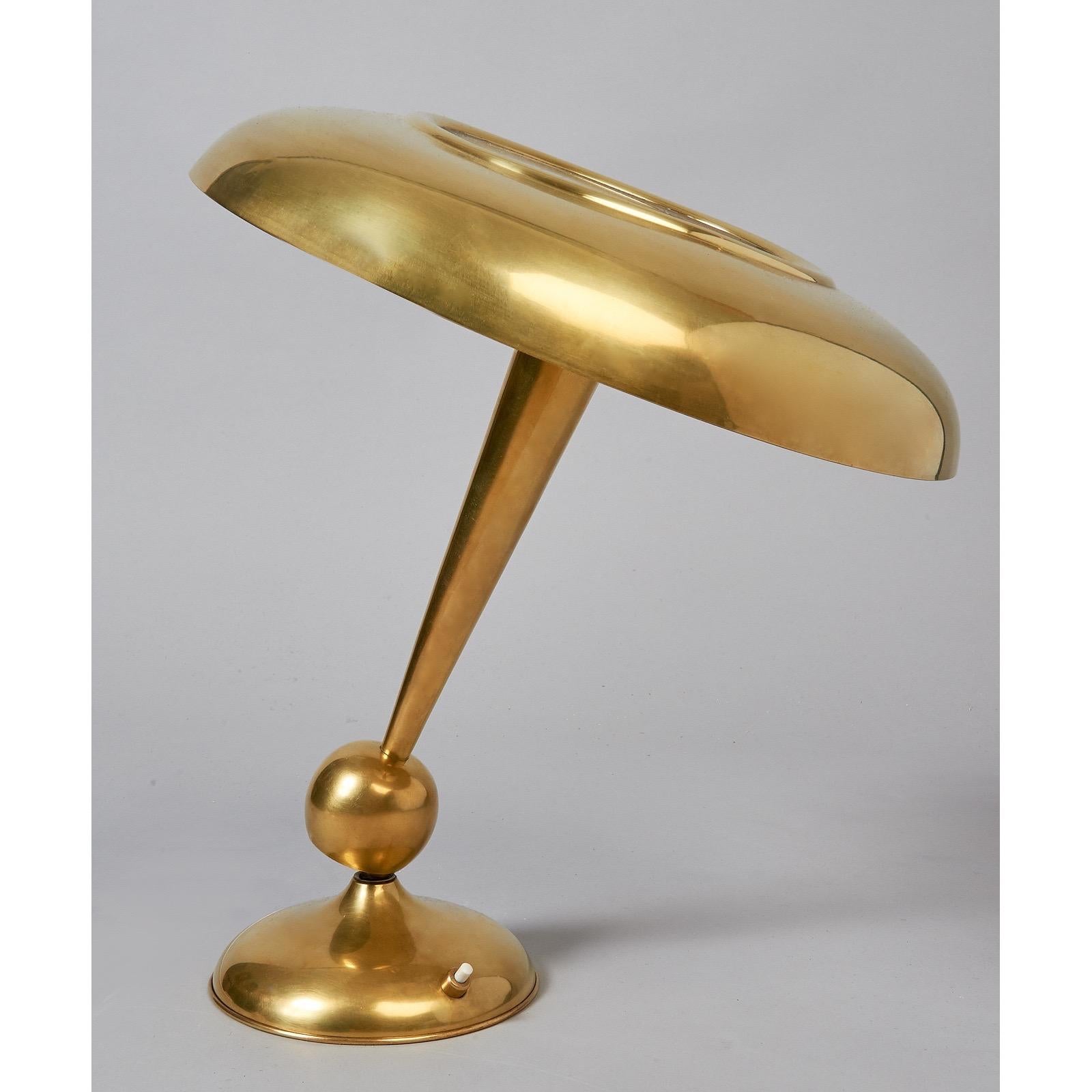 Oscar Torlasco Polished Brass and Glass Swivel Base Table Lamp, Italy 1950s 1
