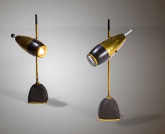 Oscar Torlasco, Rare Pair of Mod. 577 Table / Desk Lamp, Lumi Milan, 1960