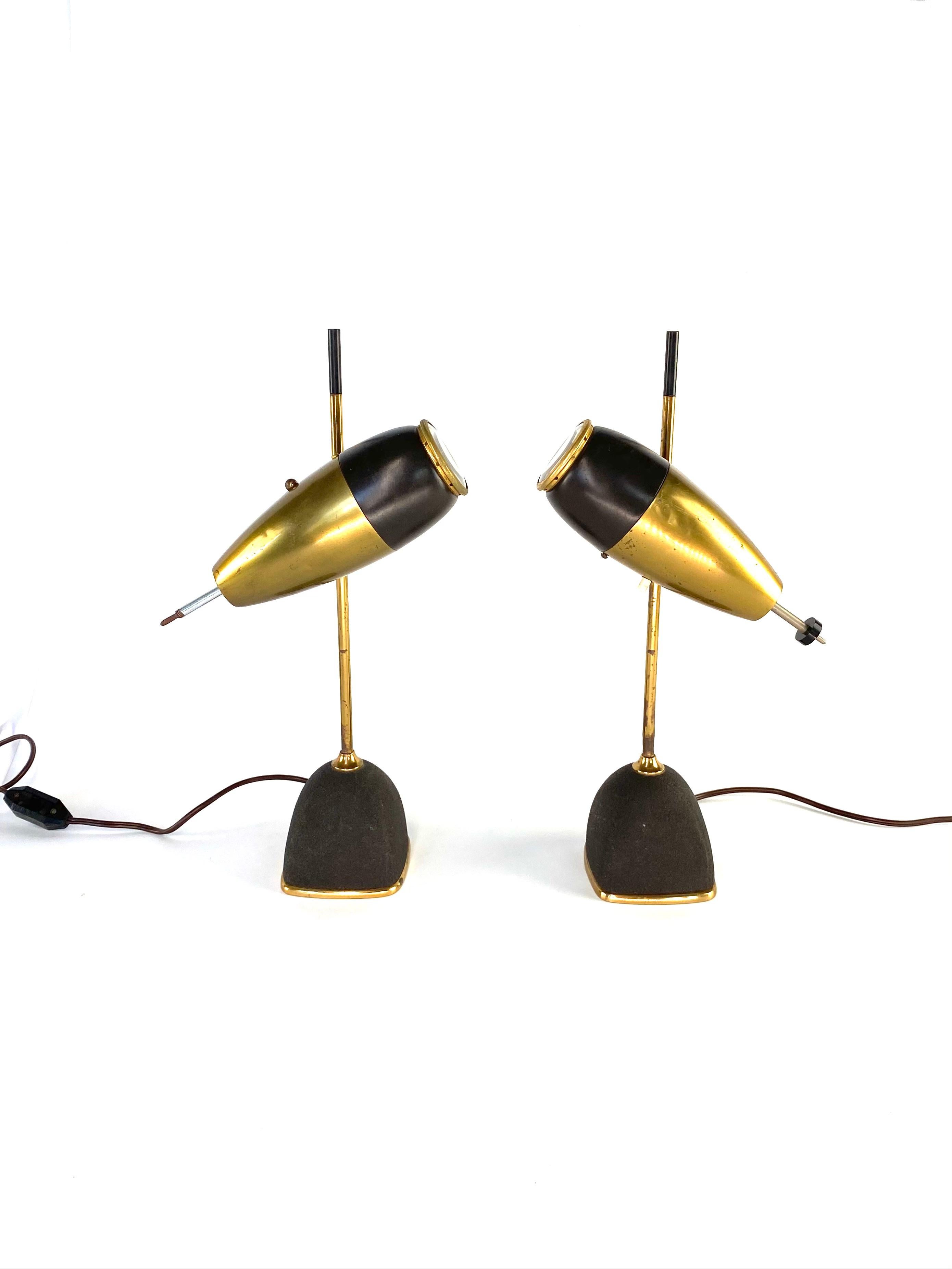 Brass Oscar Torlasco, Rare Pair of Mod. 577 Table / Desk Lamp, Lumi Milan, 1960 For Sale