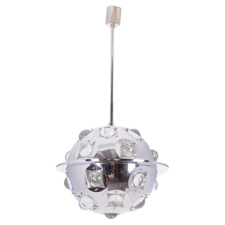 Oscar Torlasco. “Satellite” chandelier in chrome metal. 1970s.