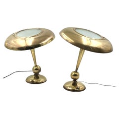 Oscar Torlasco, Set of 2 Mod. 143 Brass Table or Desk Lamp, Prod. Lumi, 1950s