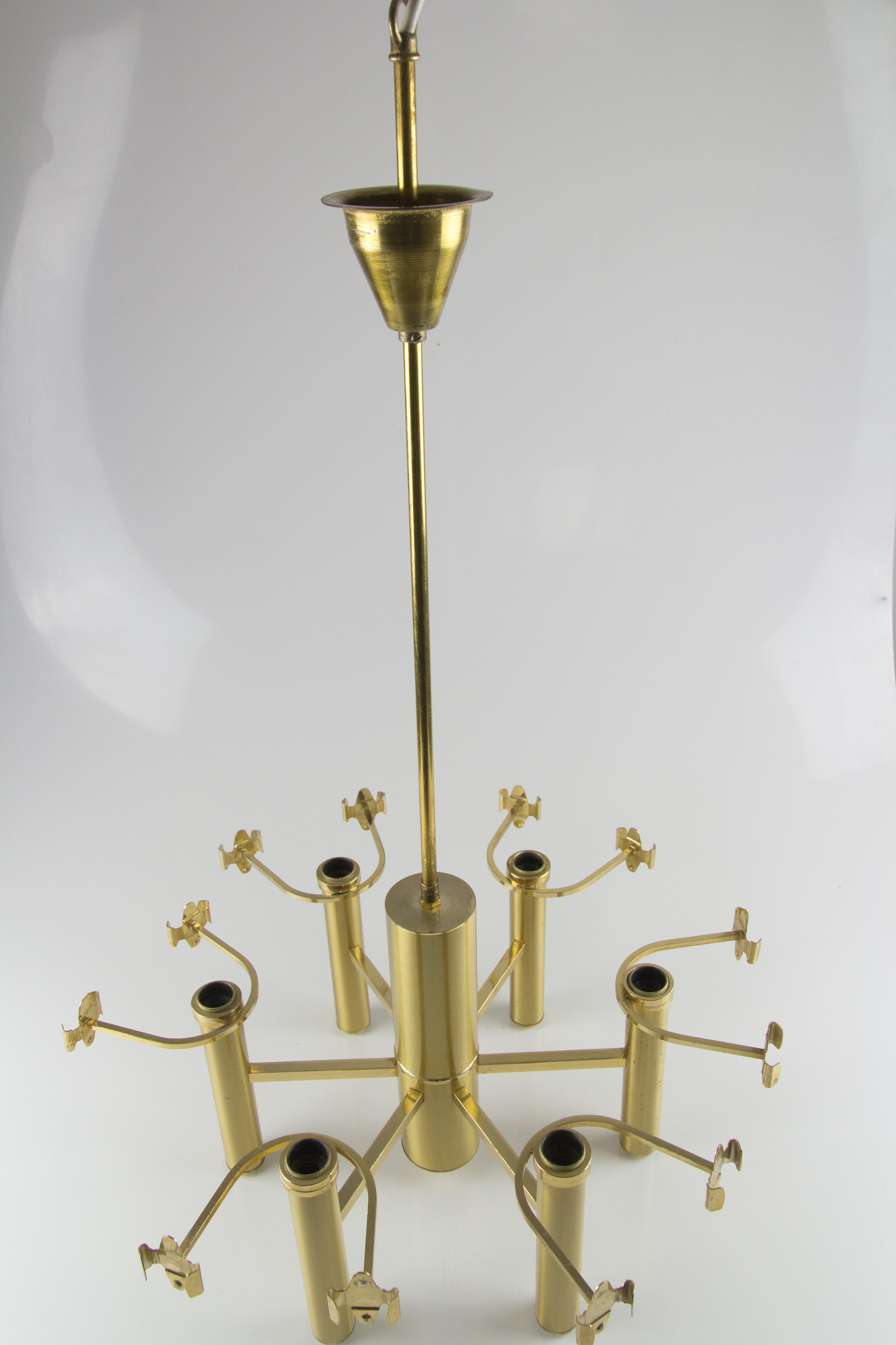 Oscar Torlasco Six-Light Brass and Glass Chandelier for Stilkronen, 1960s For Sale 10