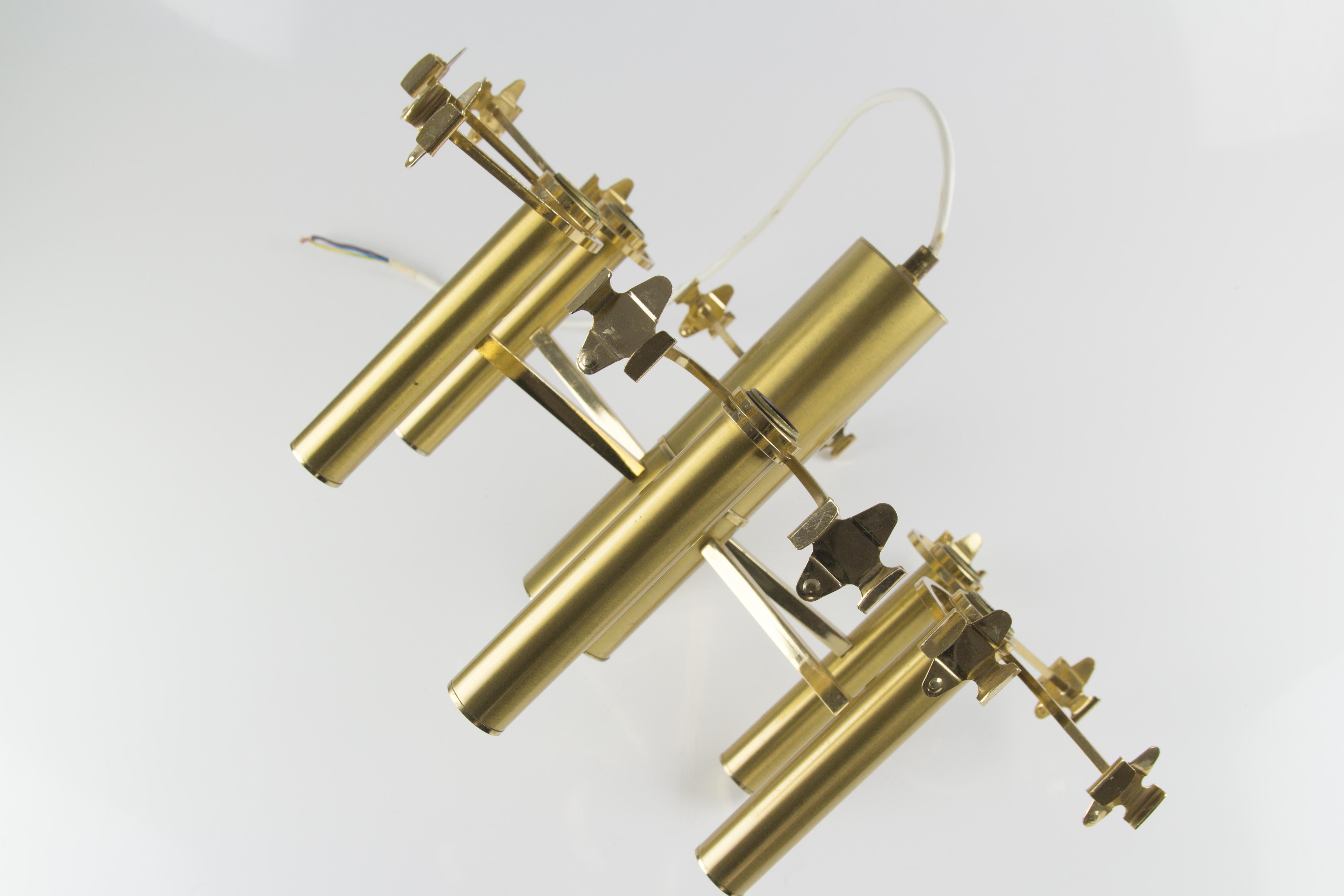 Oscar Torlasco Six-Light Brass and Glass Chandelier for Stilkronen, 1960s For Sale 8