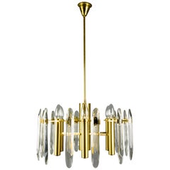 Vintage Oscar Torlasco Six-Light Brass and Glass Chandelier for Stilkronen, 1960s