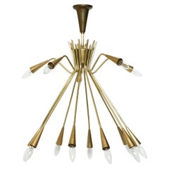 Lampadario Oscar Torlasco Sputnik, ottone, 15 bracci, Italia, anni '60