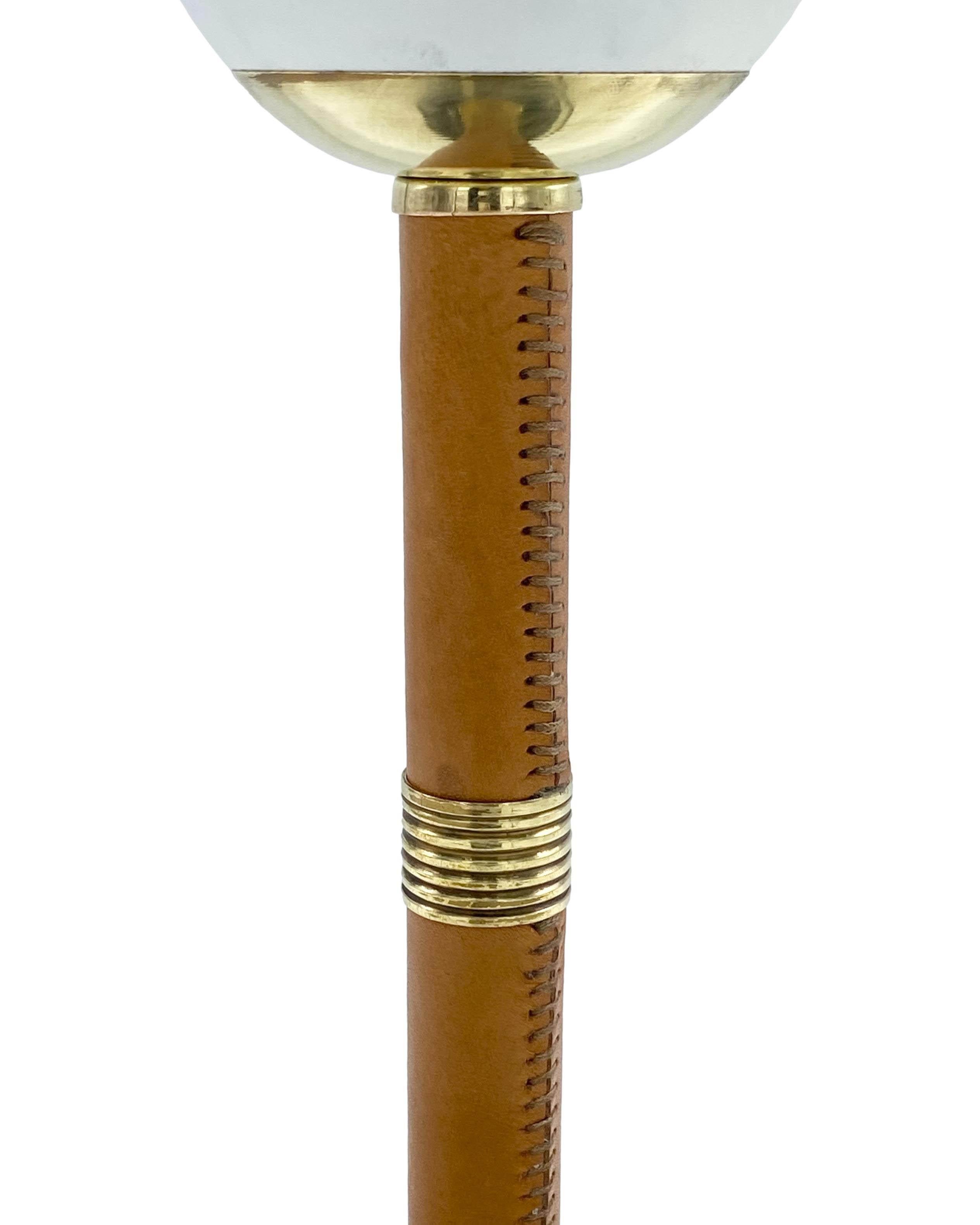 Italian Oscar Torlasco Style Brass and Leather Table Lamp, Italy 1950s