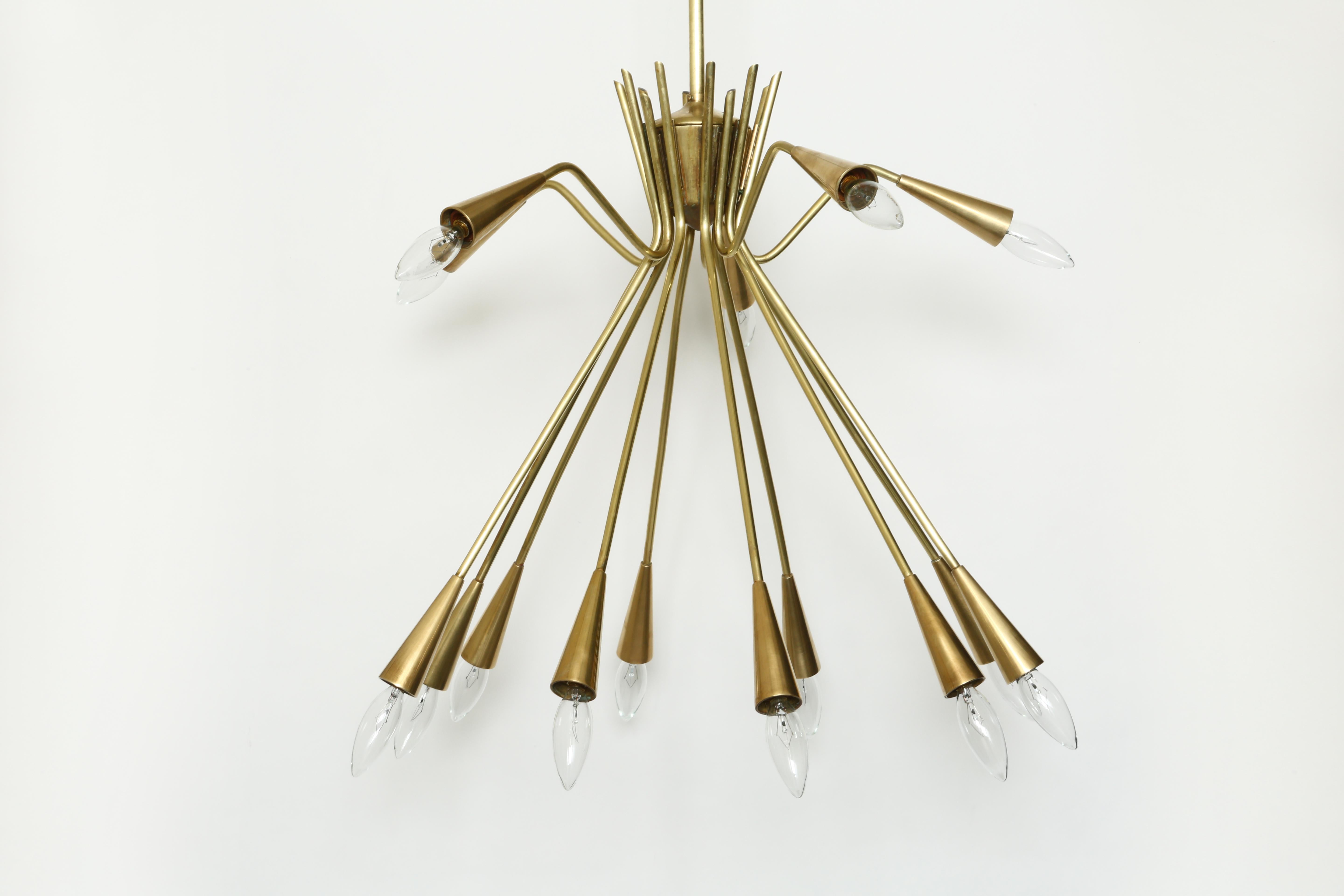 Mid-Century Modern Sputnik Oscar Torlasco Style Brass Chandelier For Sale