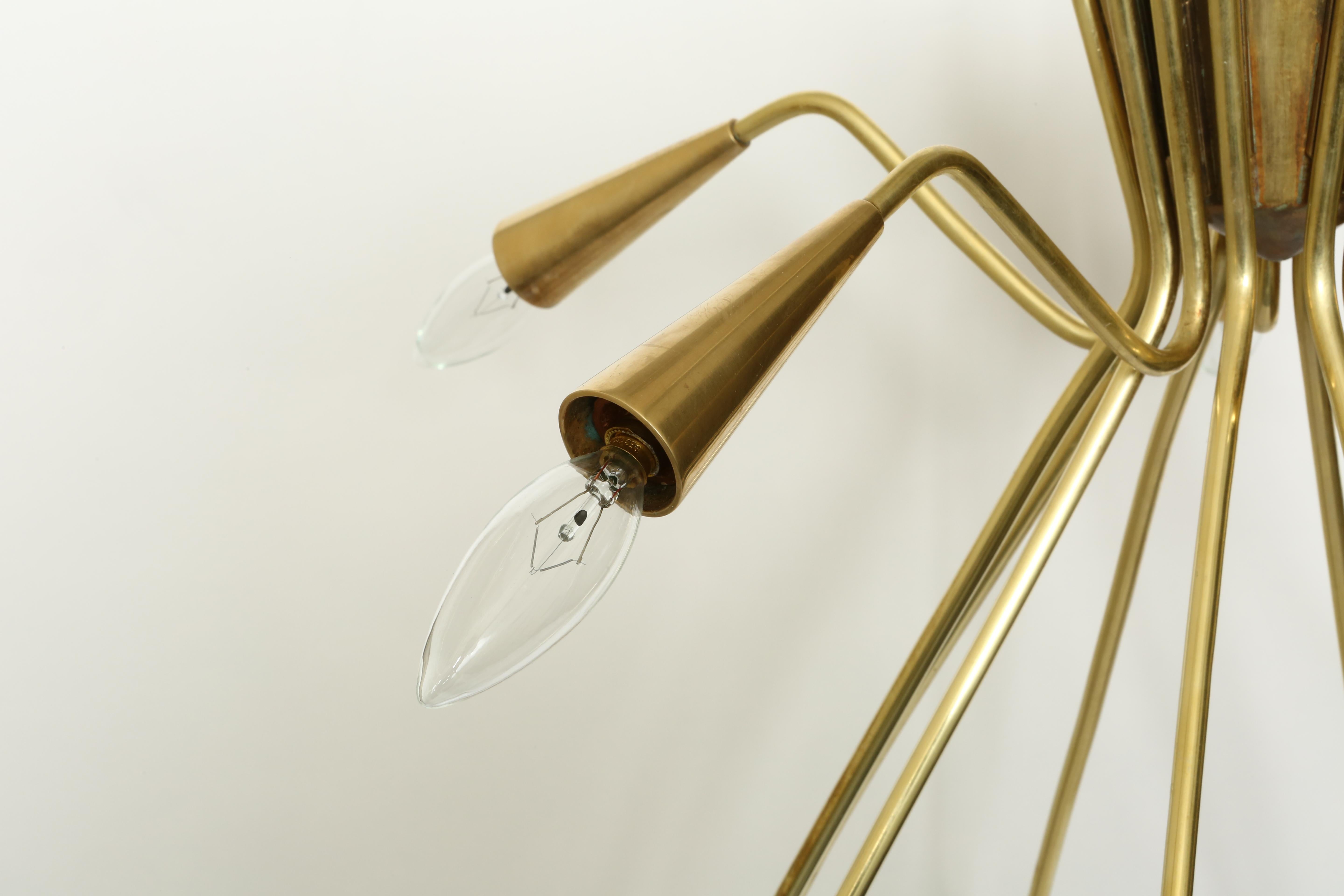 Italian Sputnik Oscar Torlasco Style Brass Chandelier For Sale