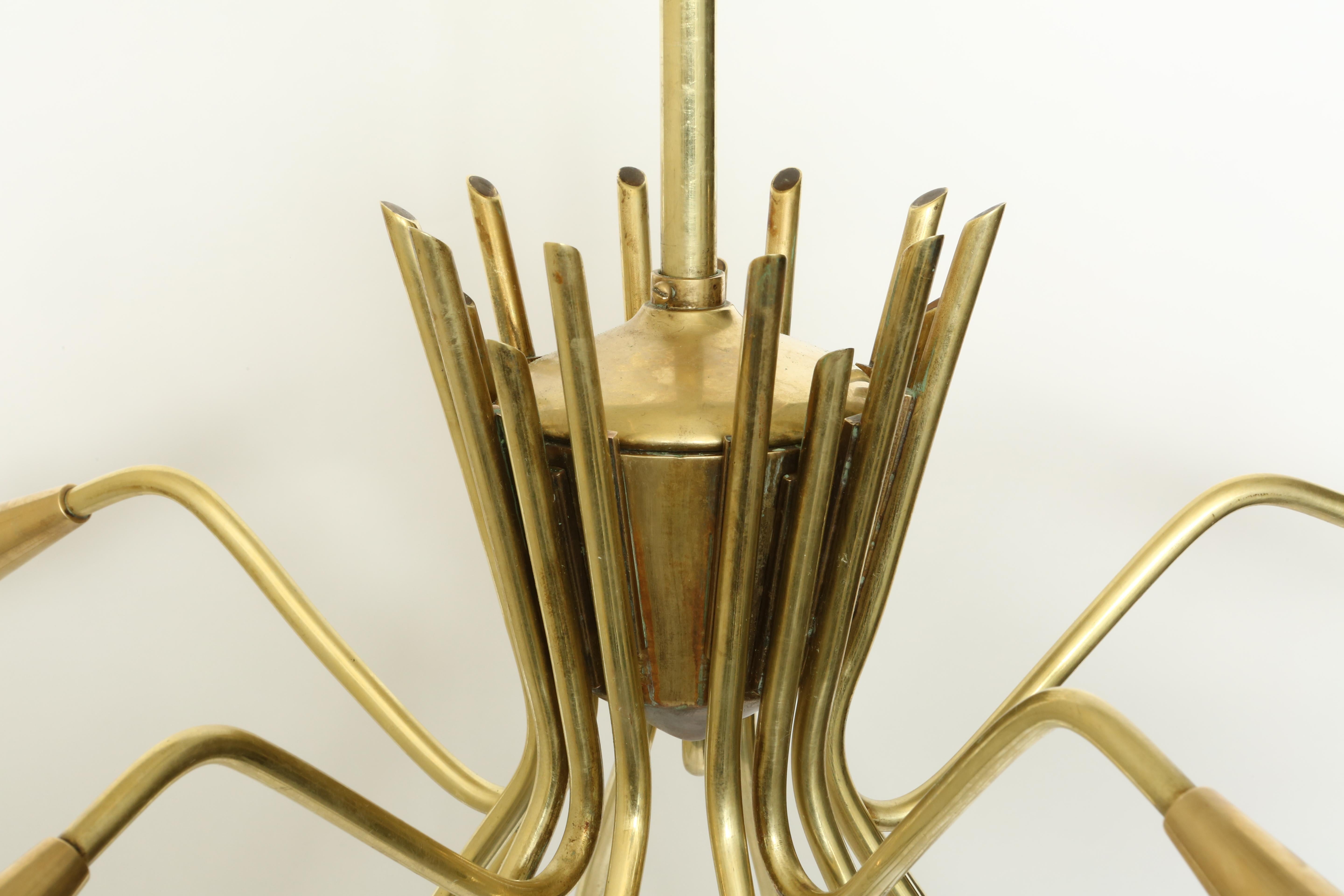 Sputnik Oscar Torlasco Style Brass Chandelier For Sale 1