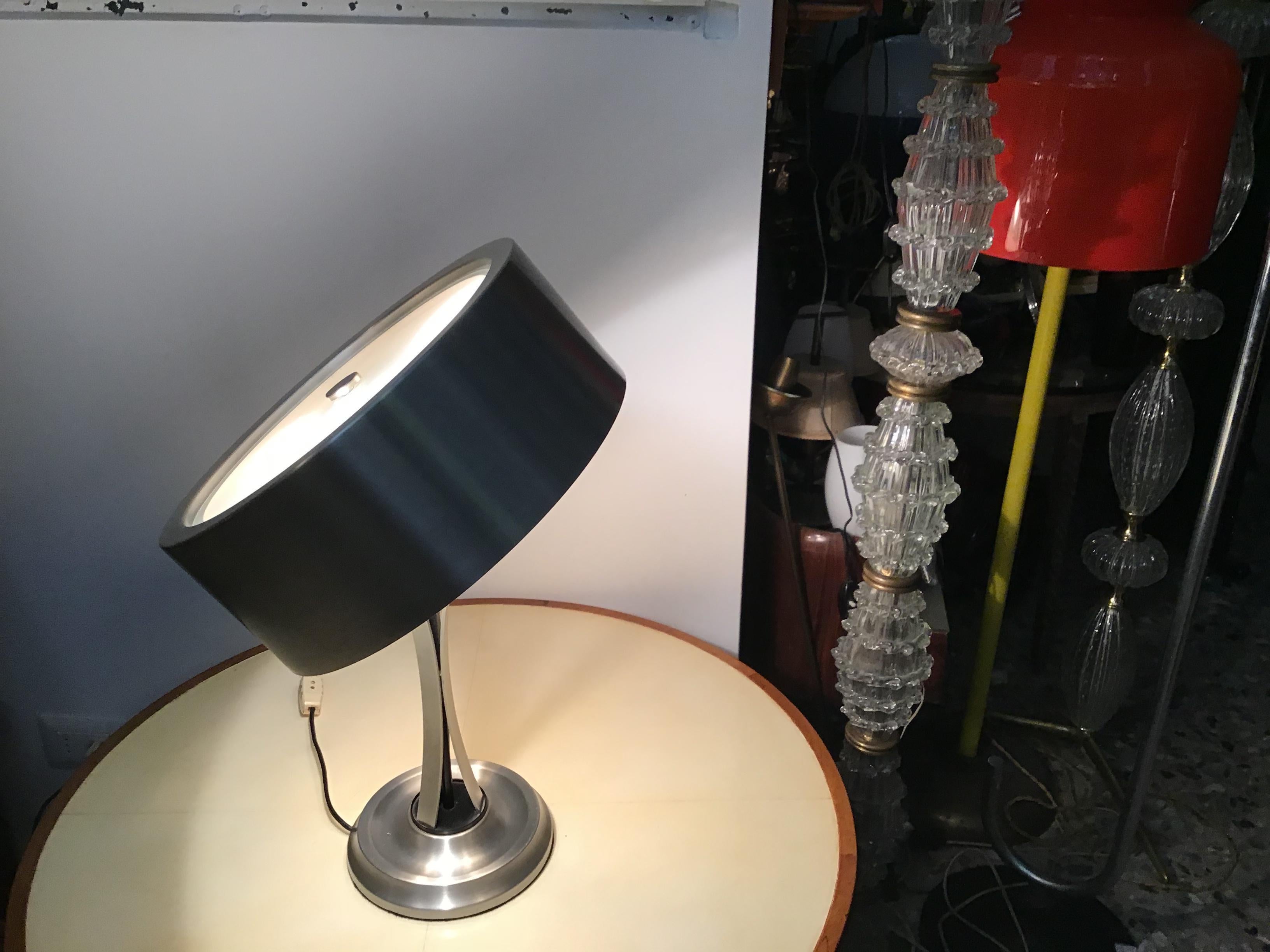Glass Oscar Torlasco Table Lamp Brass Chrome Metal Pivoting Paralun, 1950
