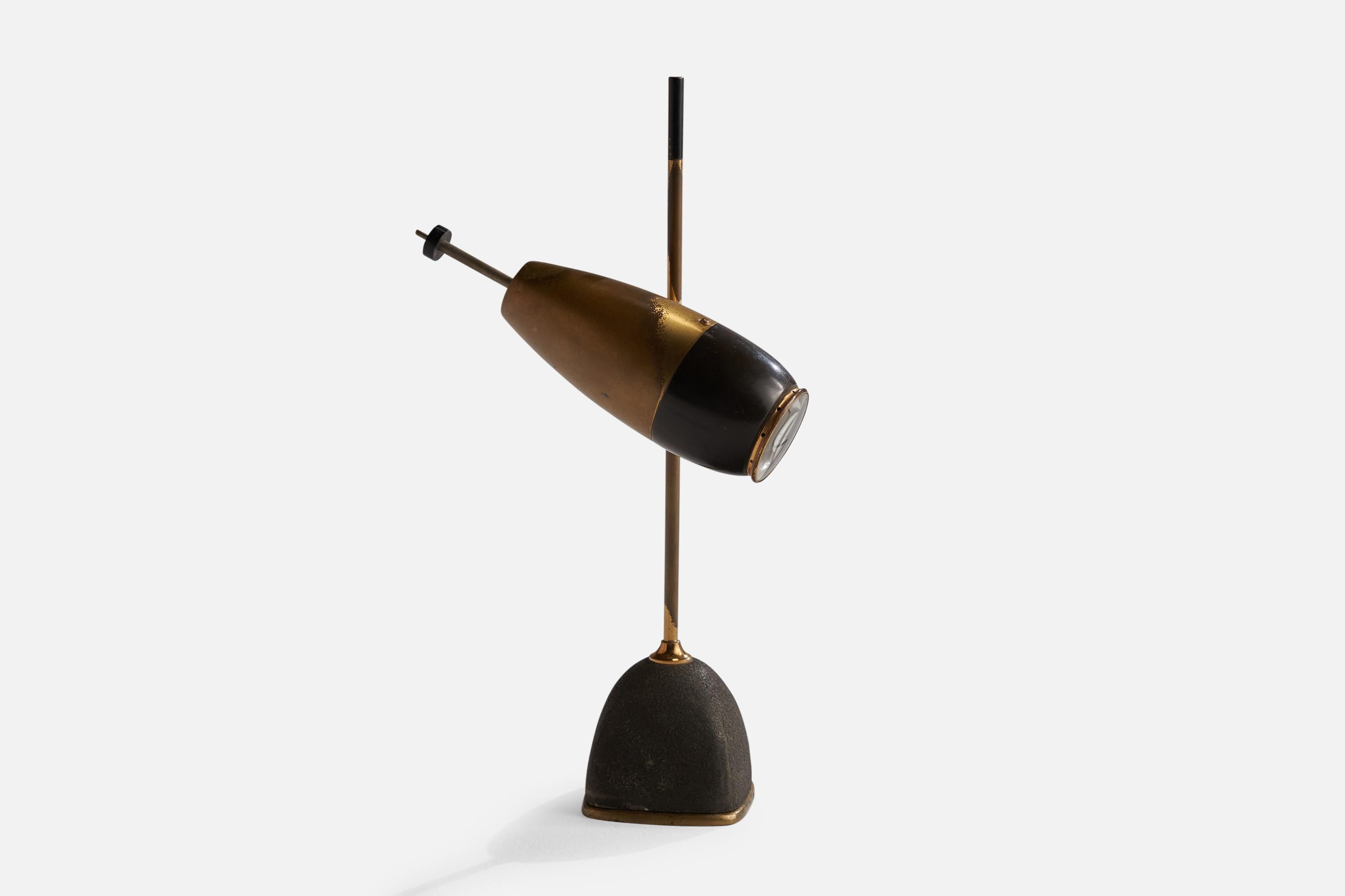 Mid-Century Modern Oscar Torlasco, Table Lamp, Brass, Metal, Italy, 1950s For Sale