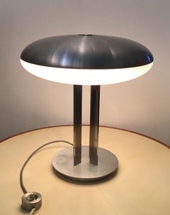 Lampada da tavolo Oscar Torlasco in metallo cromato e vetro, 1950