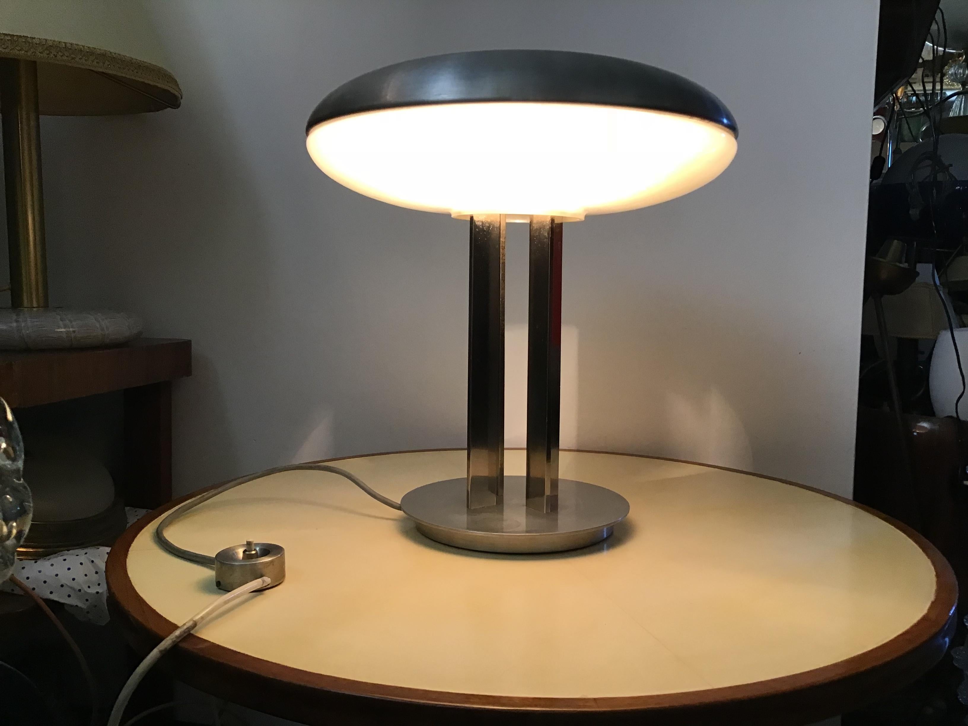 Mid-20th Century Oscar Torlasco Table Lamp Chromed Metal and Glass, 1950 For Sale