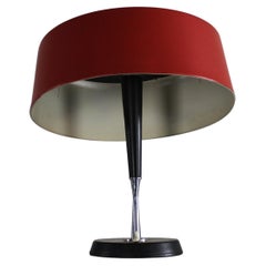 Oscar Torlasco Table Lamp in Red Lacquered Metal Italian Manufacture 1950s