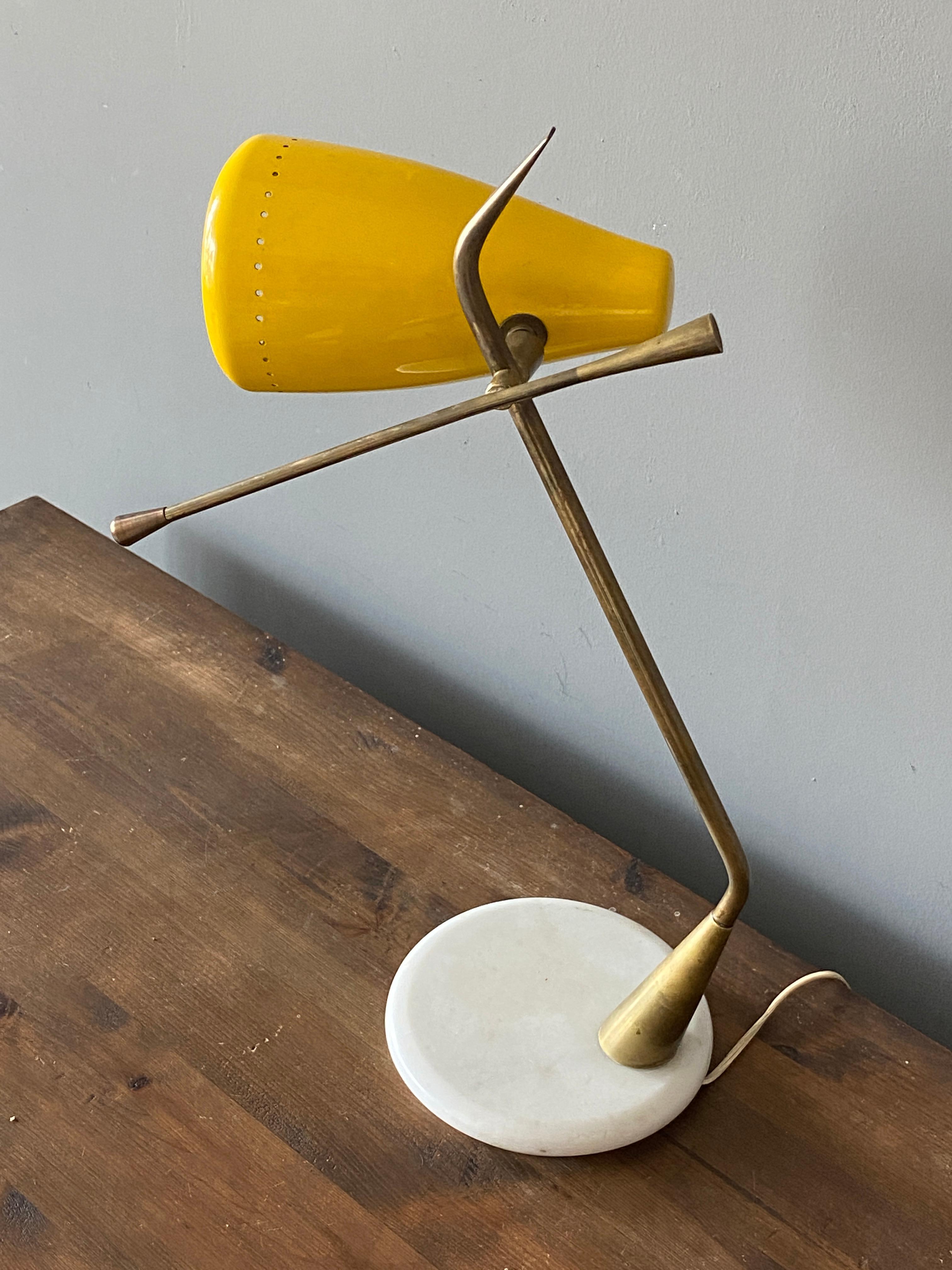 Mid-Century Modern Oscar Torlasco, Table Lamp, Lacquered Metal, Brass, Marble, Lumen Milano, 1950s