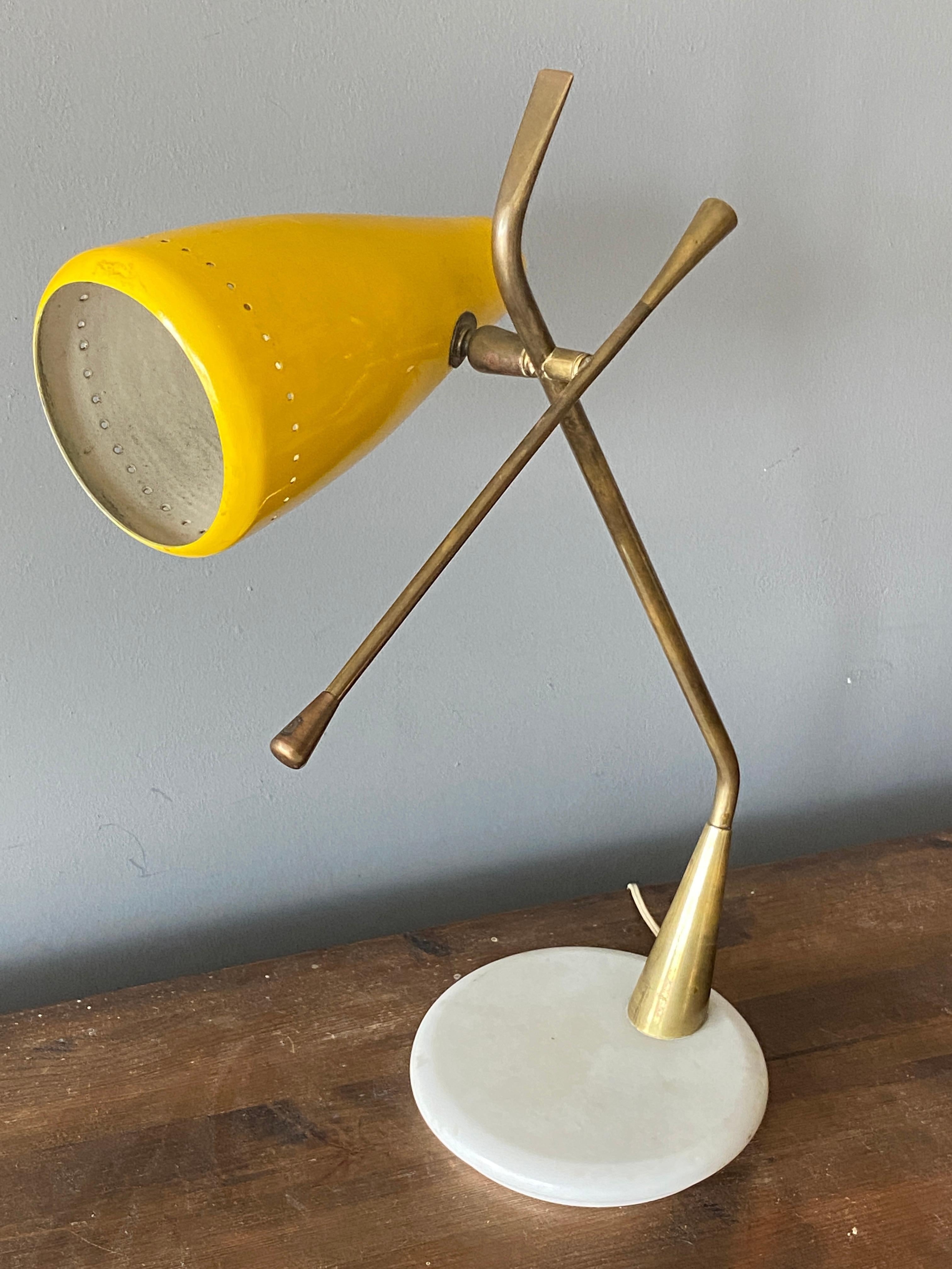 Italian Oscar Torlasco, Table Lamp, Lacquered Metal, Brass, Marble, Lumen Milano, 1950s