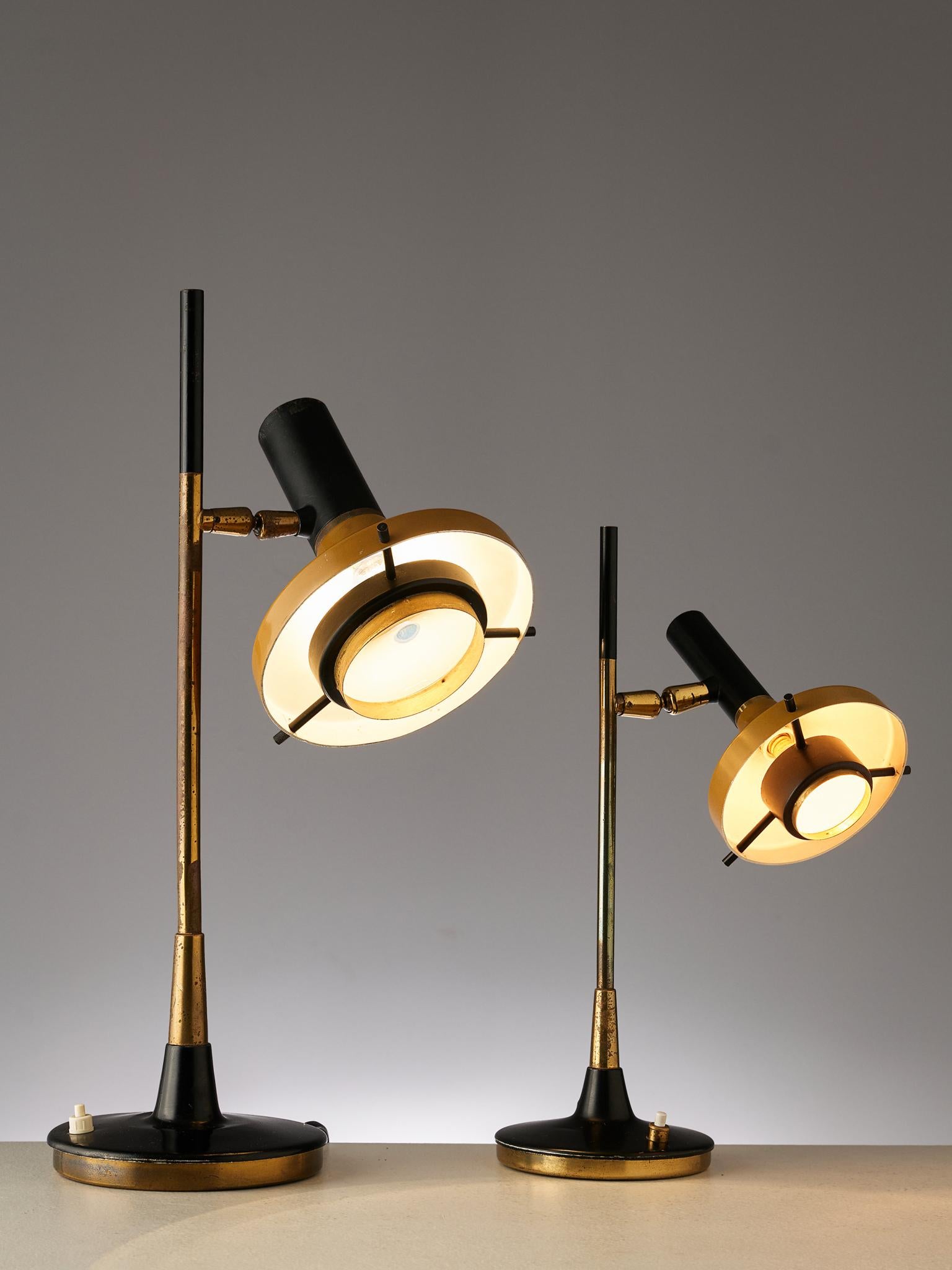 Mid-Century Modern Oscar Torlasco Two 'Lens' Table Lamps