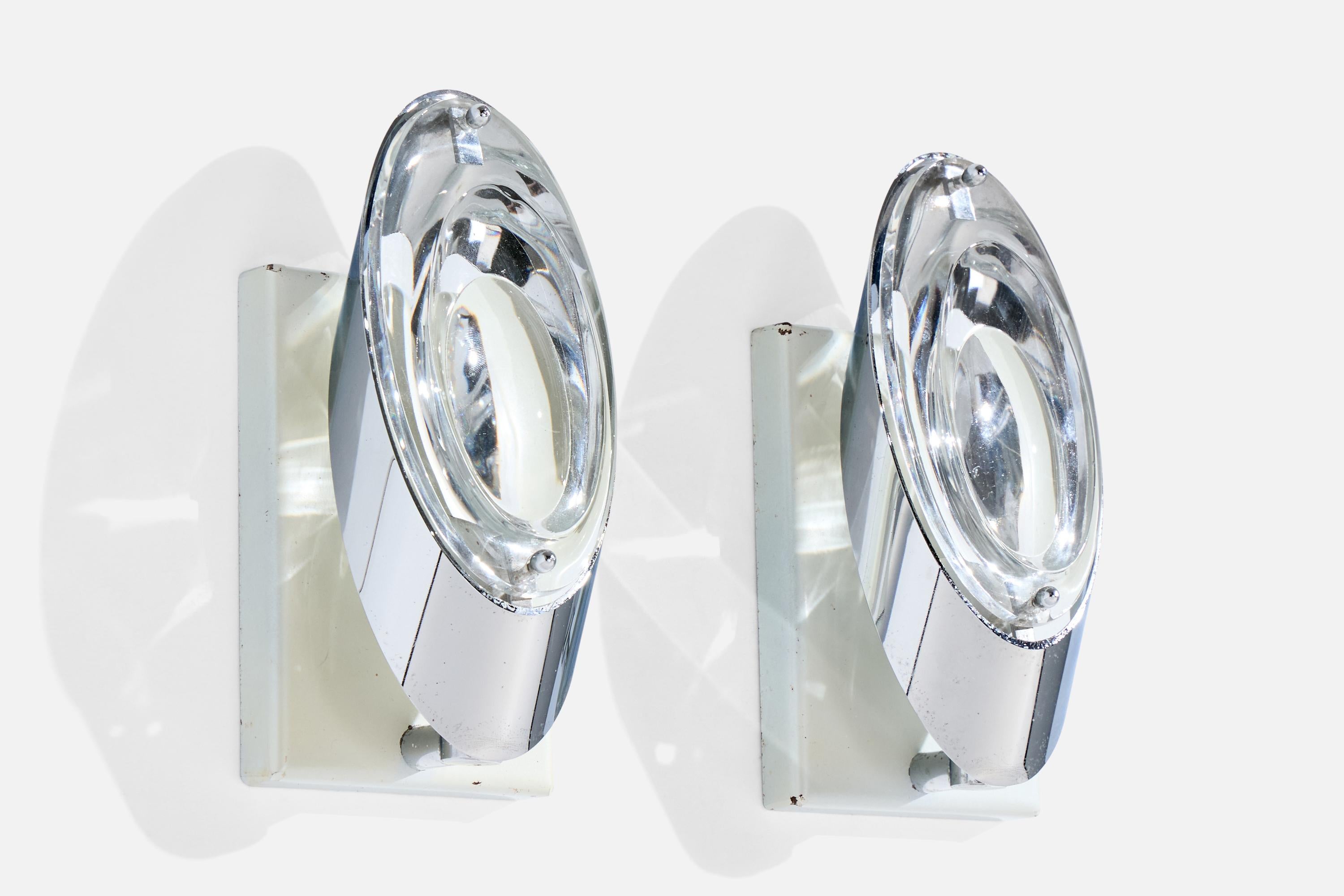 Oscar Torlasco, Wall Lights, Metal, Glass, Stilkronen, Italy, 1960s (Moderne der Mitte des Jahrhunderts) im Angebot