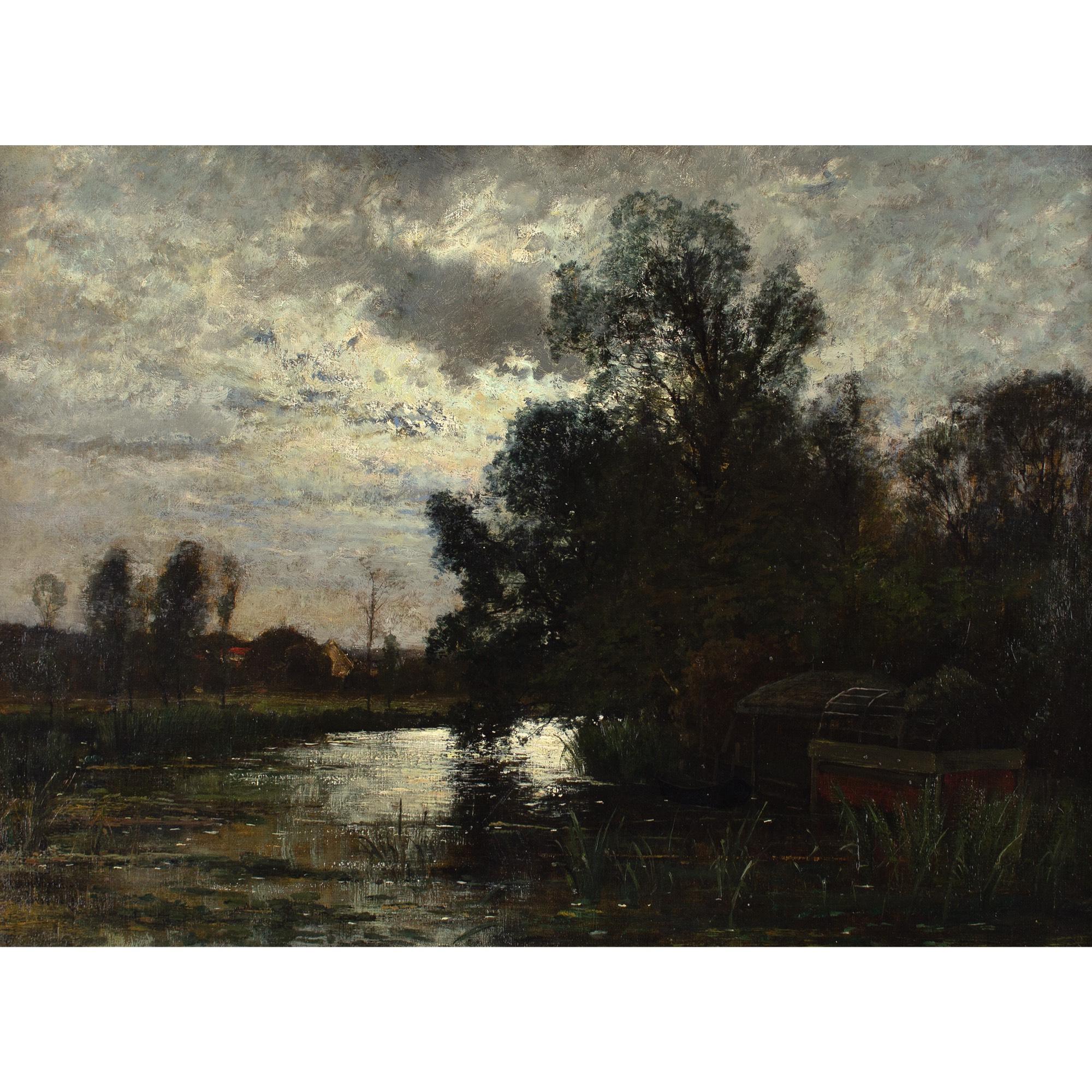 Oscar Torna, Paisaje fluvial, Grez-Sur-Loing, Nocturno en venta 1