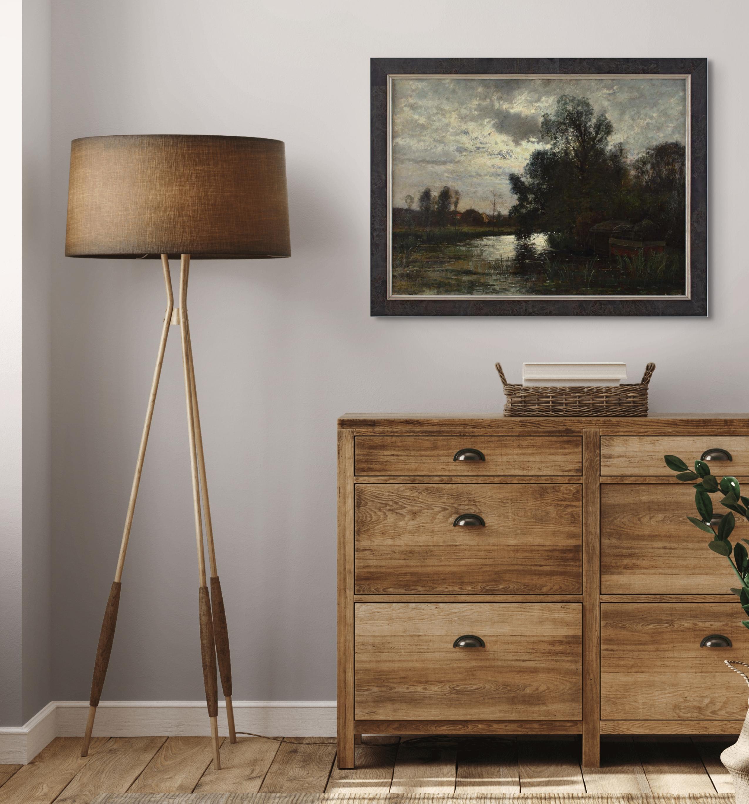 Oscar Torna, Paisaje fluvial, Grez-Sur-Loing, Nocturno en venta 3