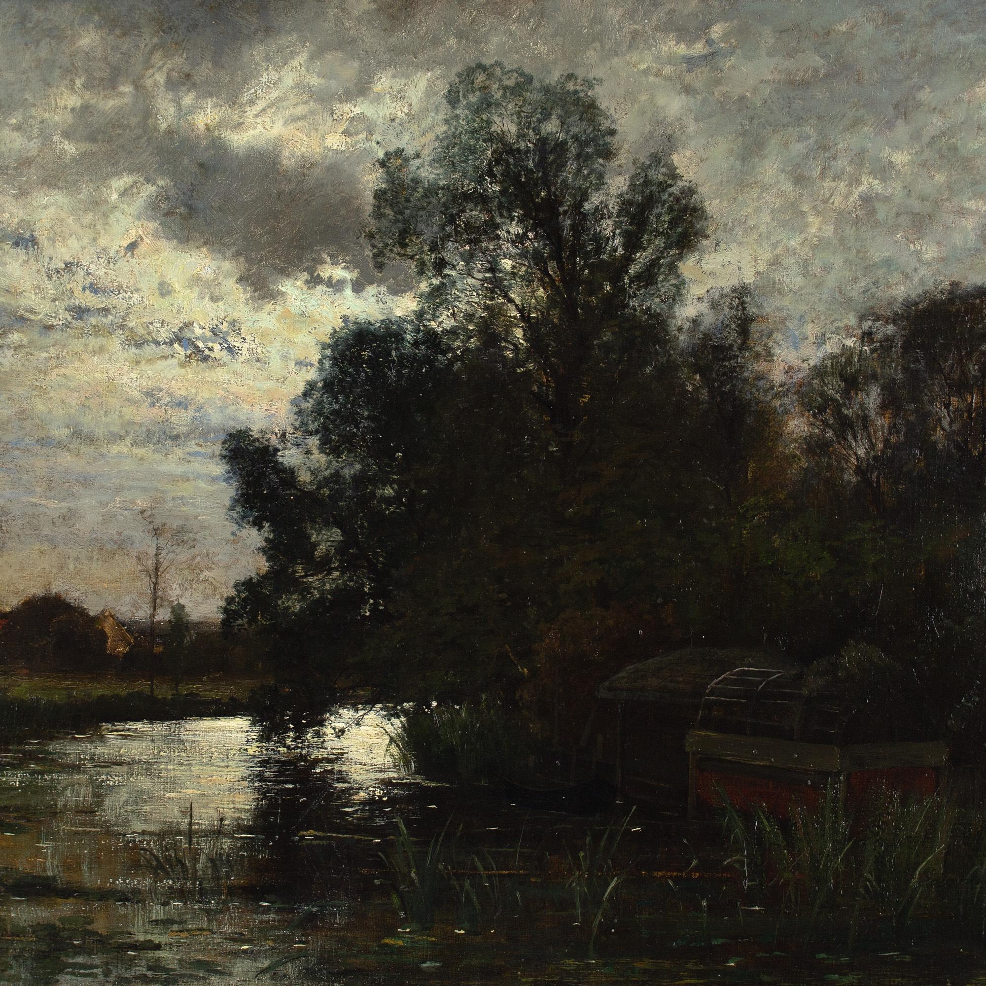 Oscar Torna, Paisaje fluvial, Grez-Sur-Loing, Nocturno en venta 5