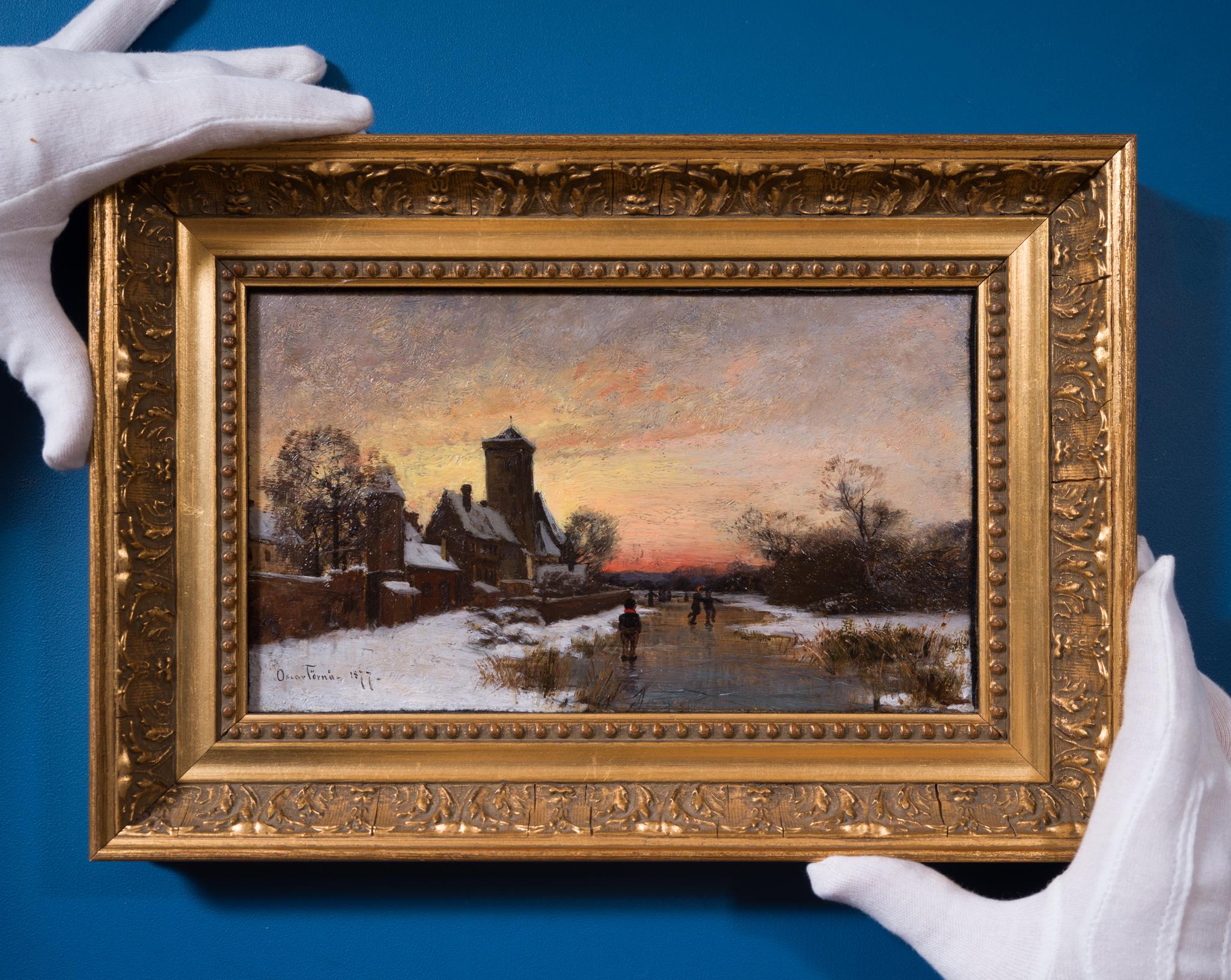 Skater bei Sonnenuntergang am Village Creek – Painting von Oscar Törnå