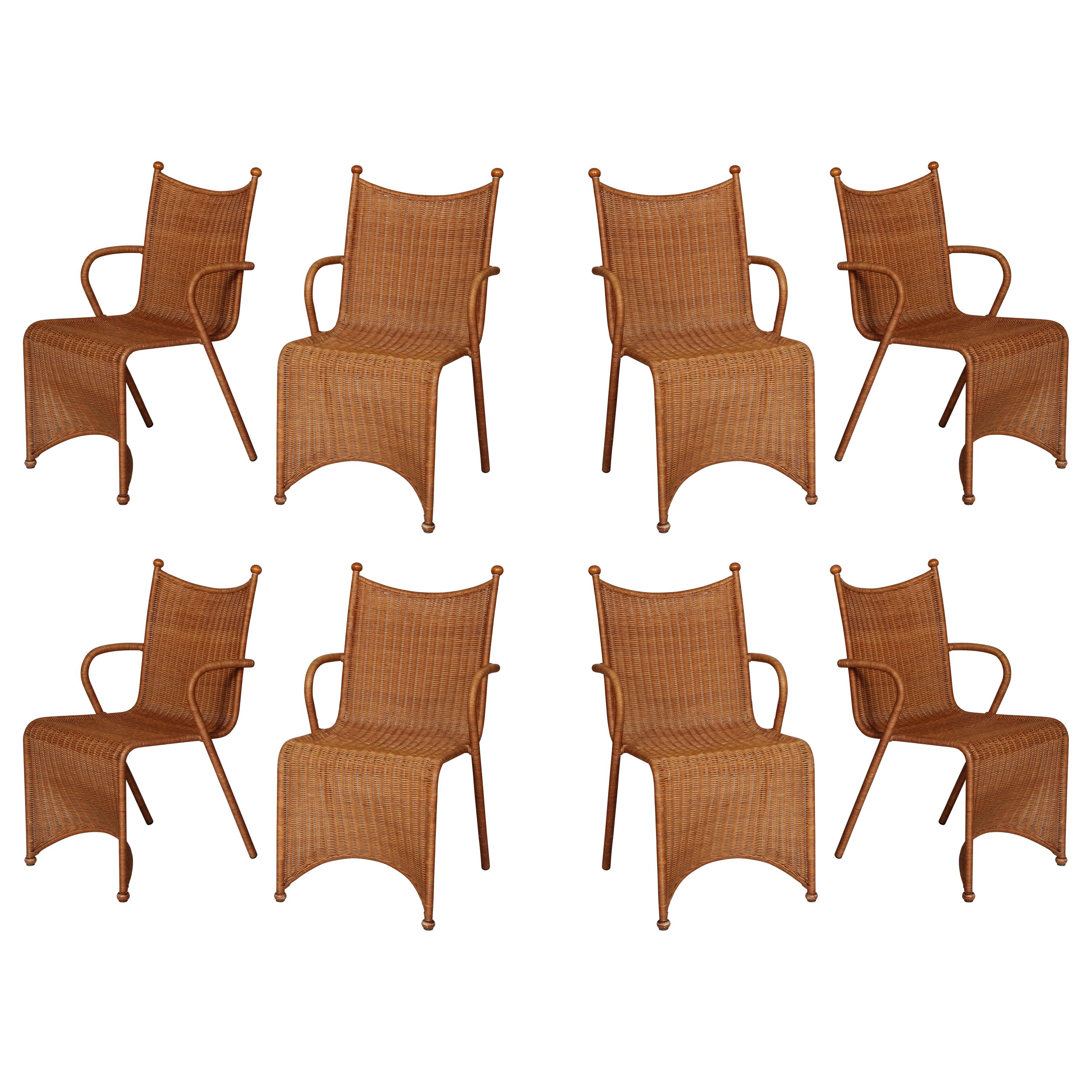 Oscar Tusquets Blanca 8 Woven Rattan Sculptural Dining Chairs, 1980s