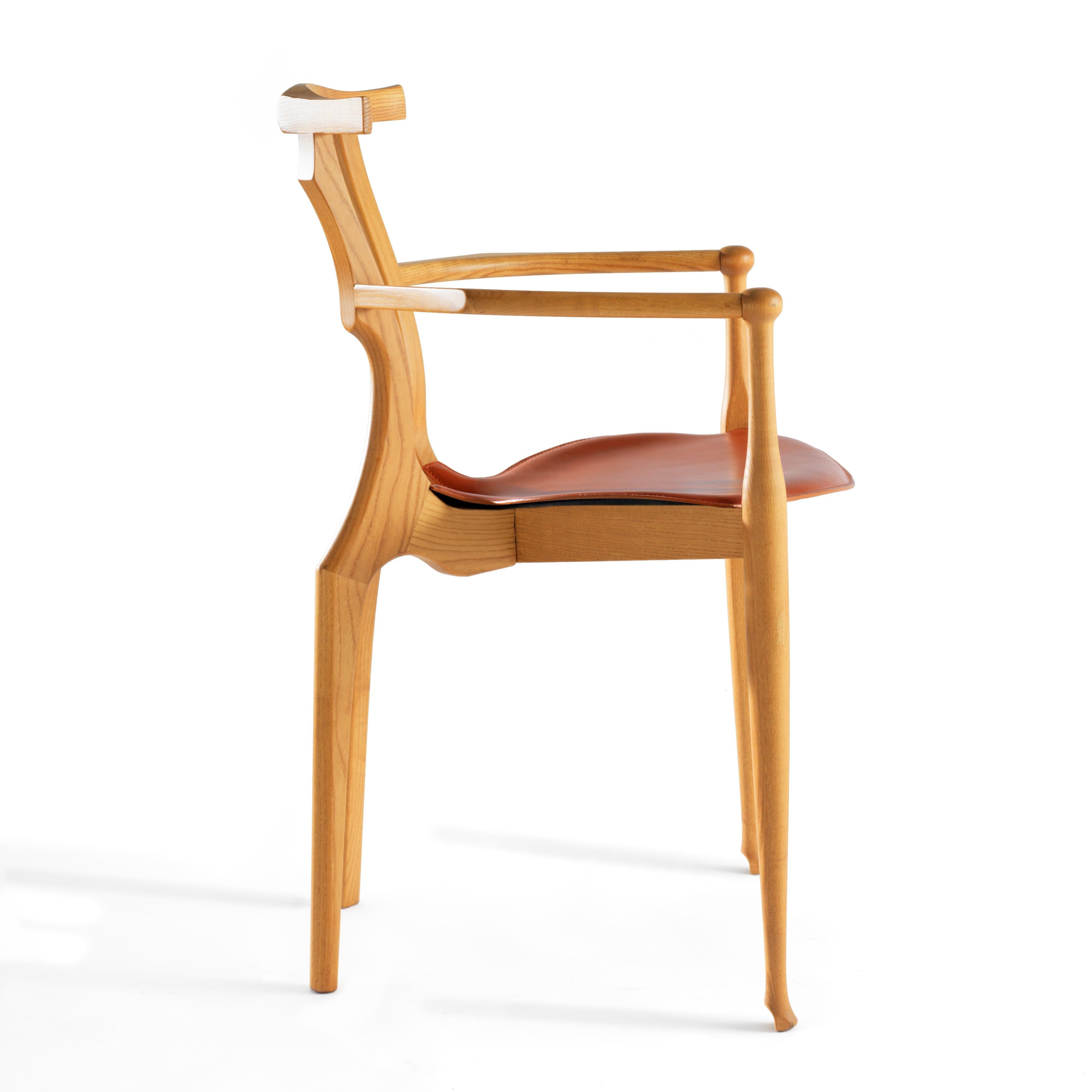 Varnished Oscar Tusquets Mid-Century Modern Leather Wood Gaulino Chair