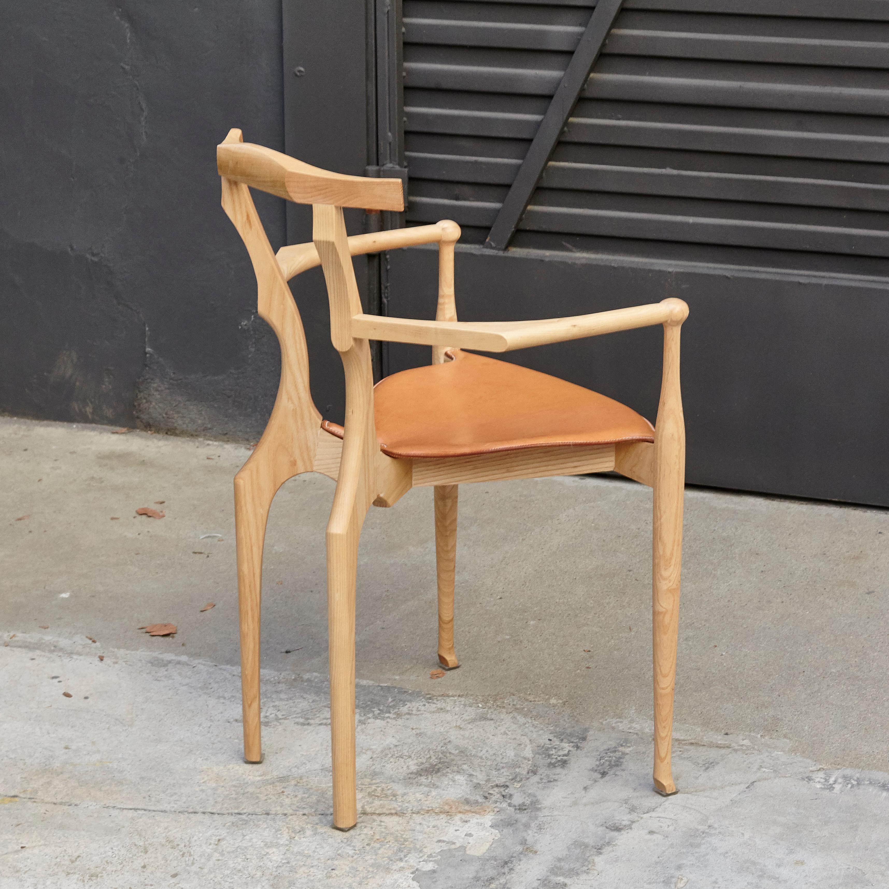 Ash Oscar Tusquets Mid-Century Modern Leather Wood Gaulino Chair