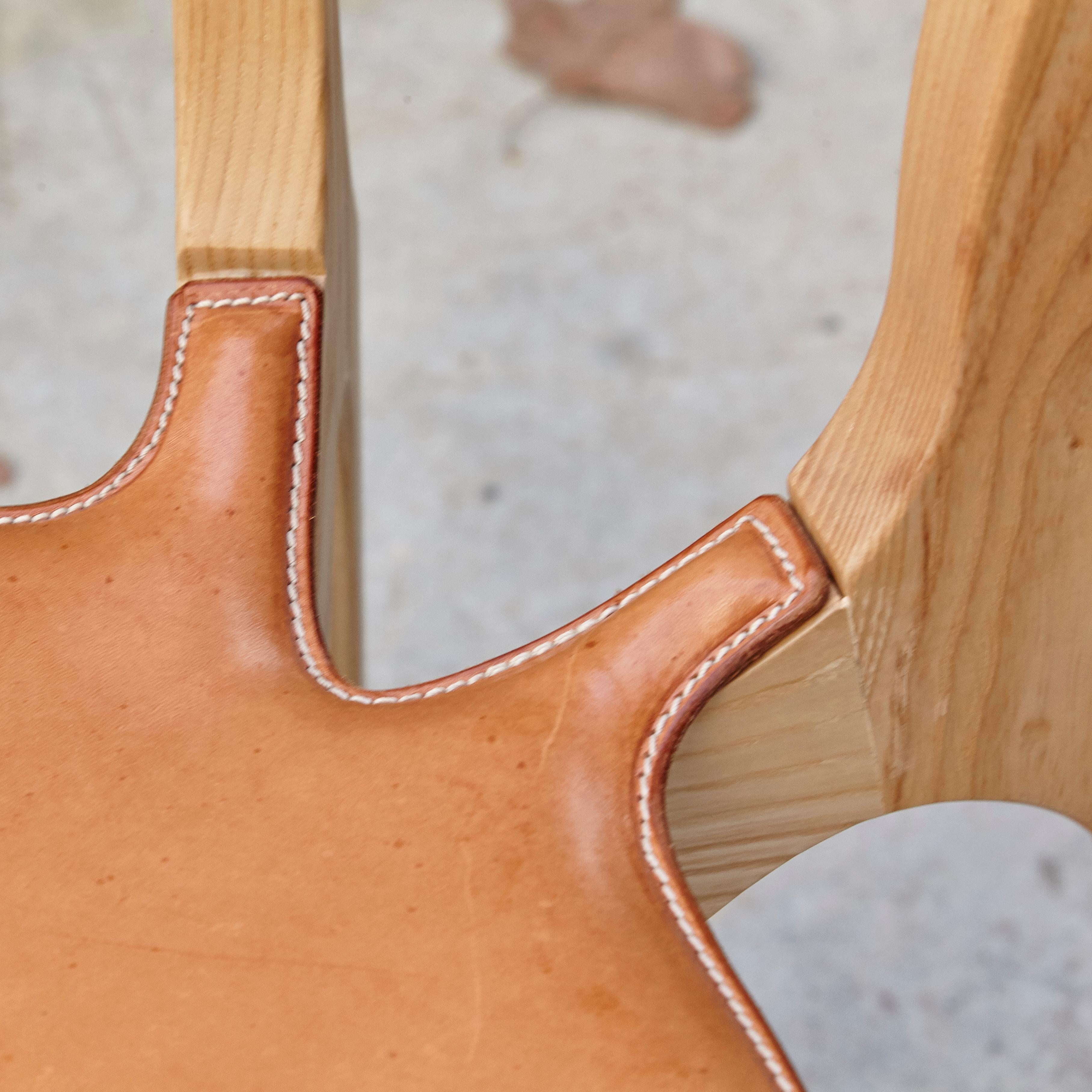 Oscar Tusquets Mid-Century Modern Leather Wood Gaulino Chair 1
