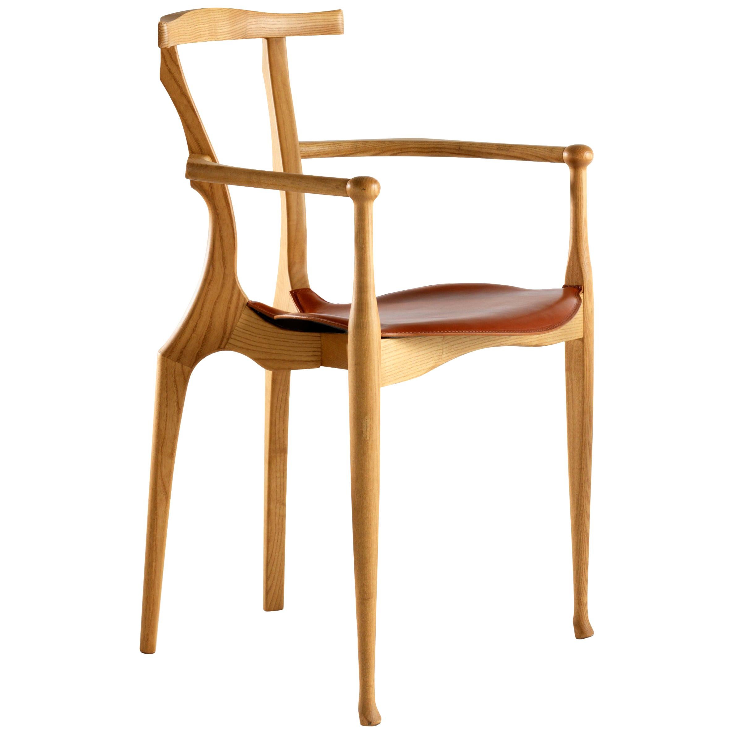 Oscar Tusquets Mid-Century Modern Leather Wood Gaulino Chair For Sale