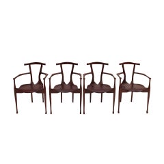 Oscar Tusquets Mid-Century Modern Wood and Leather "Gaulino" Spanish Set Chairs