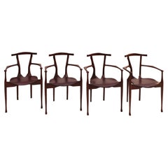 Oscar Tusquets Mid-Century Modern Wood and Leather "Gaulino" Spanish Set Chairs 