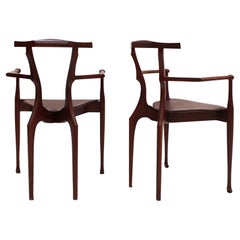 Oscar Tusquets MidCentury Modern Wood and Leather Gaulino Spanish Pair of Chairs