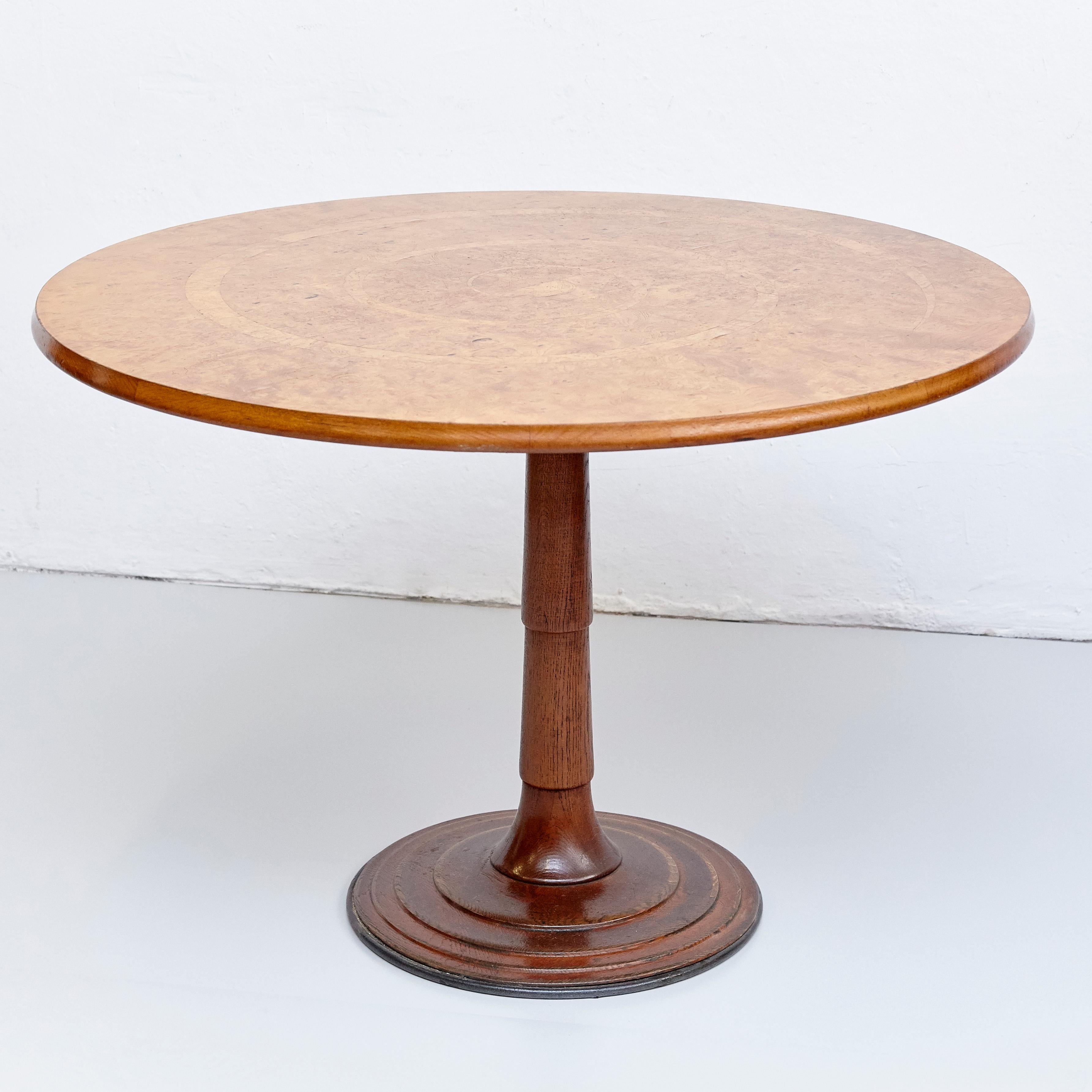 Mid-Century Modern Oscar Tusquets Round Dinning Wood Table, circa 1970