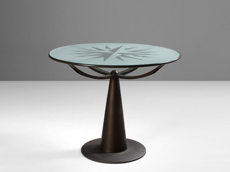 Oscar Tusquets for Driade, side table model ‘Astrolabio’, aluminum, steel, glass, Spain, designed in 1988

Spanish designer Oscar Tusquets named his design ‘Astrolabio’ which is an orbicular astronomical instrument to measure and calculate. The