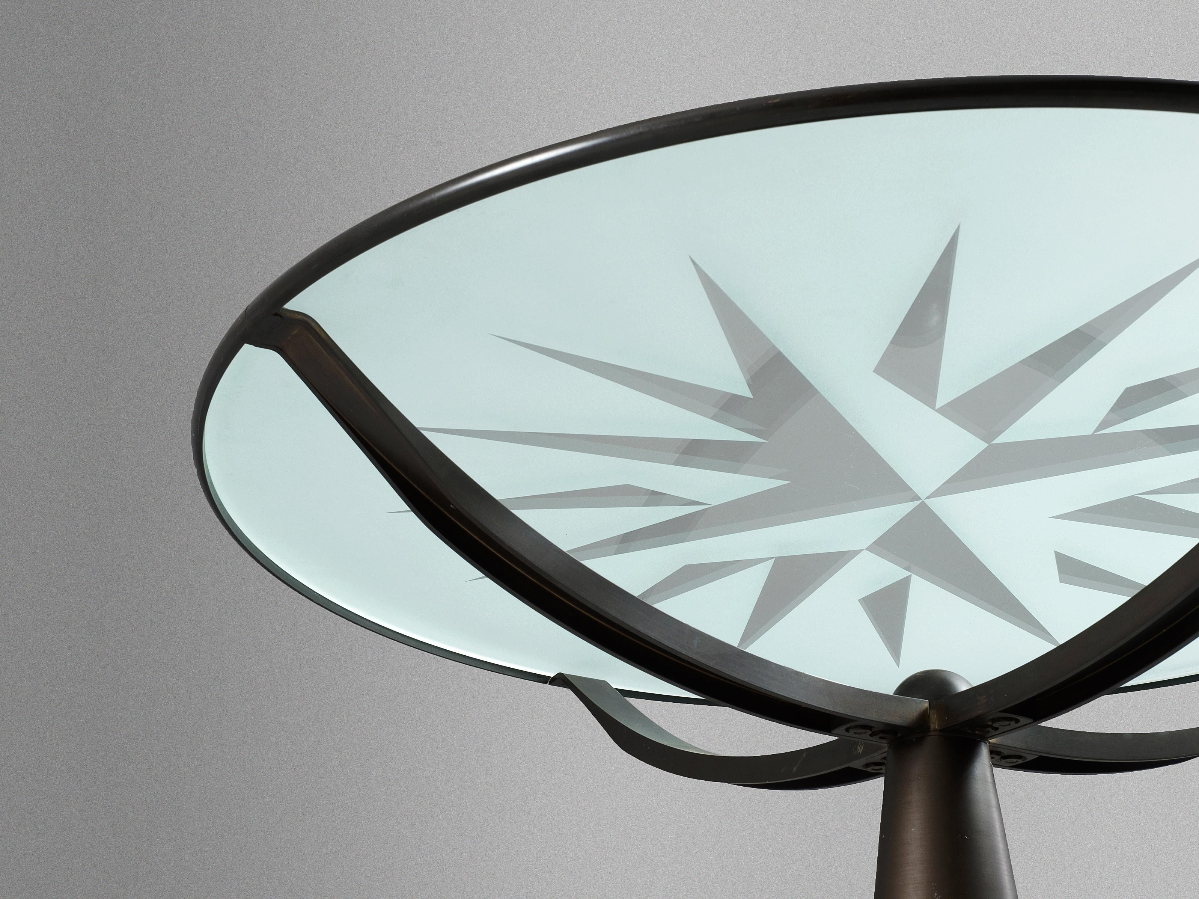 Mid-Century Modern Oscar Tusquets Side Table ‘Astrolabio’ with Decorative Glass