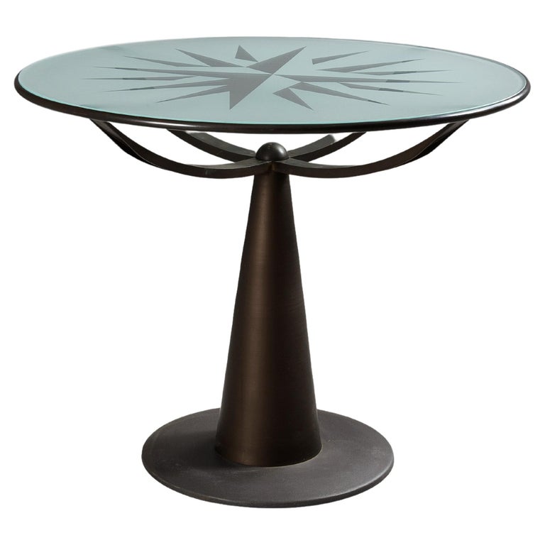 Oscar Tusquets Side Table ‘Astrolabio’ with Decorative Glass For Sale