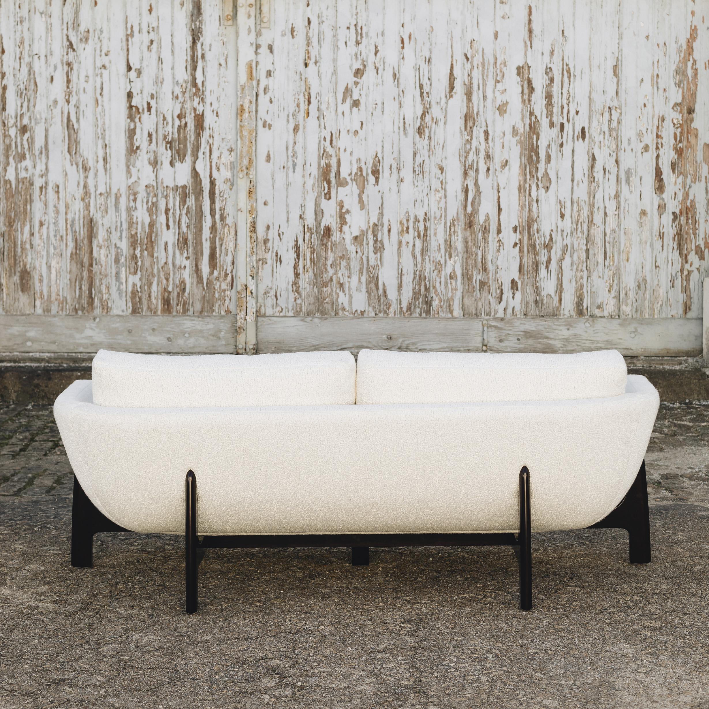 Mid-Century Modern Oscar Wood Sofa, in Satin Mahogany Wood, Handcrafted in Portugal by Duistt For Sale