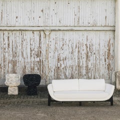 Oscar Wood 3-seater Sofa, upholstered Pierre Frey & Satin Mahogany Wood feet