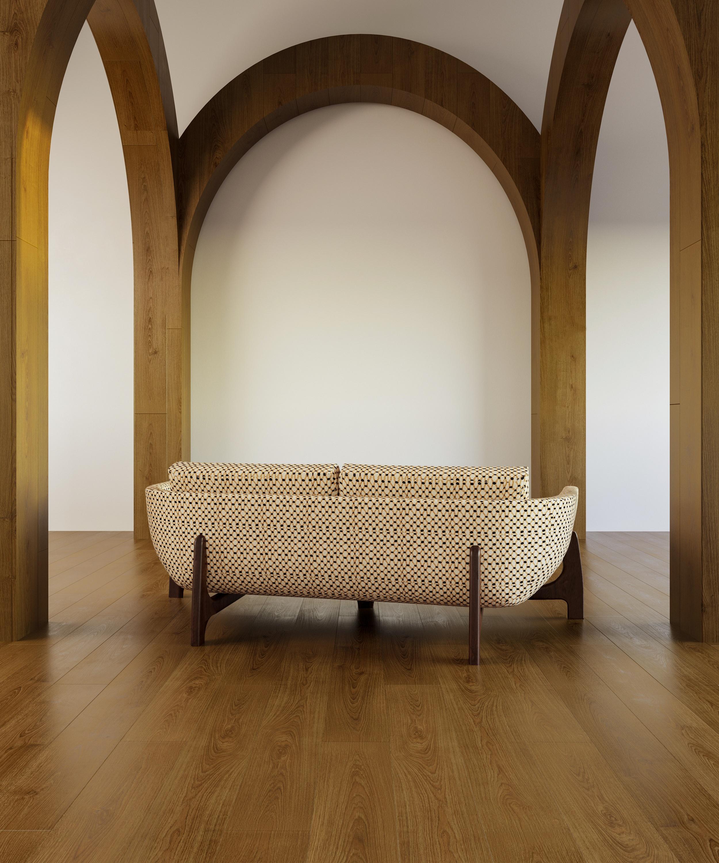 Oscar Wood Sofa, aus satiniertem Mahagoniholz, handgefertigt in Portugal von Duistt im Zustand „Starke Gebrauchsspuren“ im Angebot in Leça da Palmeira, PT