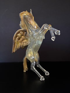Scultura di Pegaso in vetro Calcedonia di Oscar Zanetti, Murano