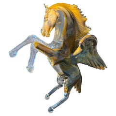 Scultura di Pegaso in vetro Calcedonia di Oscar Zanetti, Murano