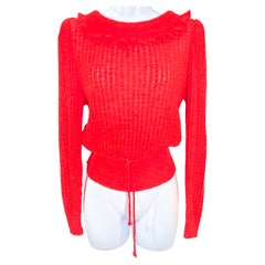OscarDeLaRenta 1970s RuffleNeck PointelleKnit DrawstringWaist LongSleeve Sweater