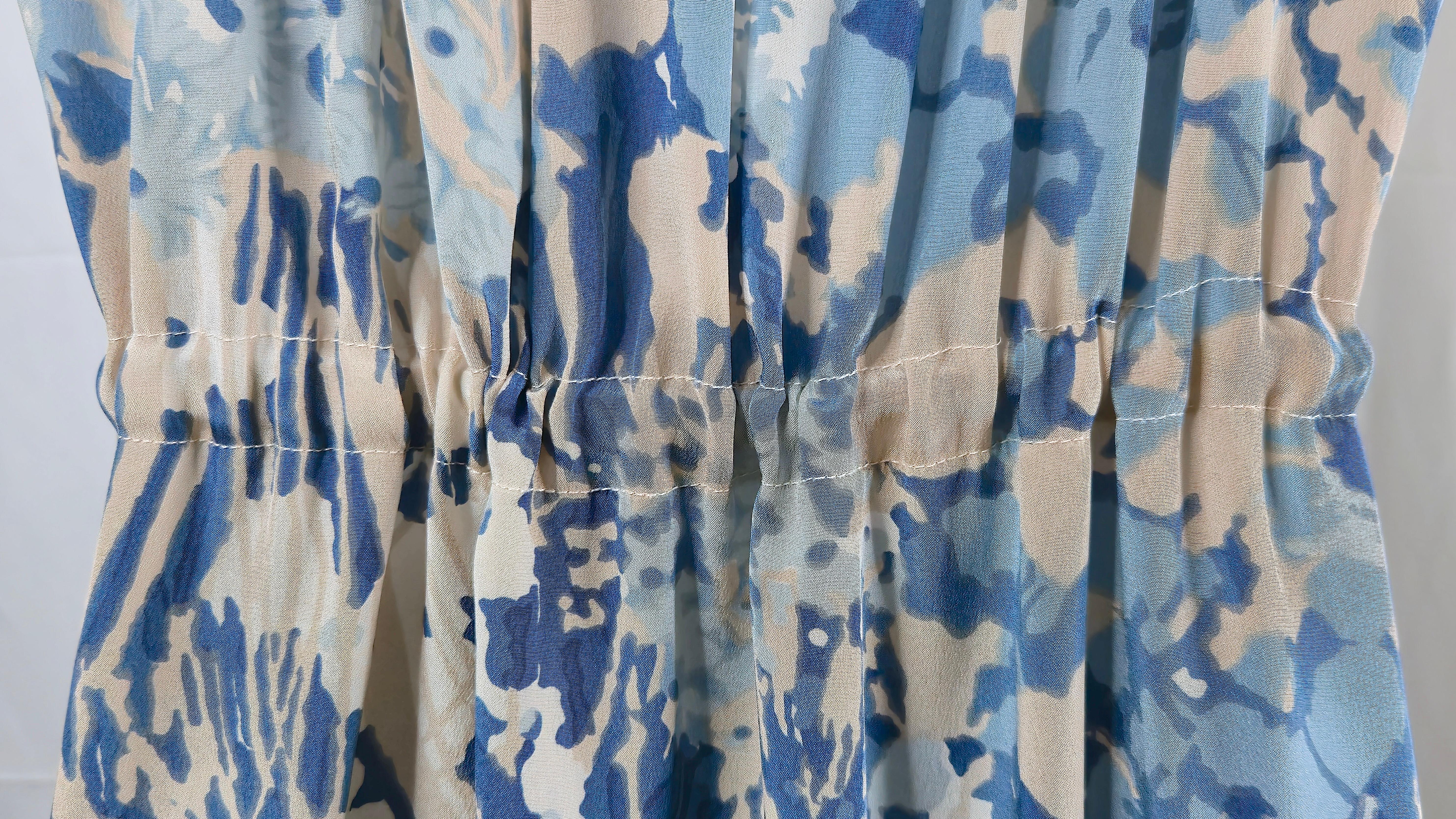 OscarDeLaRenta 1975 Handpainted Silk EmpireWaist RibbonTied Blue Gown Maxi-Dress in vendita 4