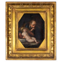 Antique Saint Joseph Jesus Baroque Painting, 18th Century