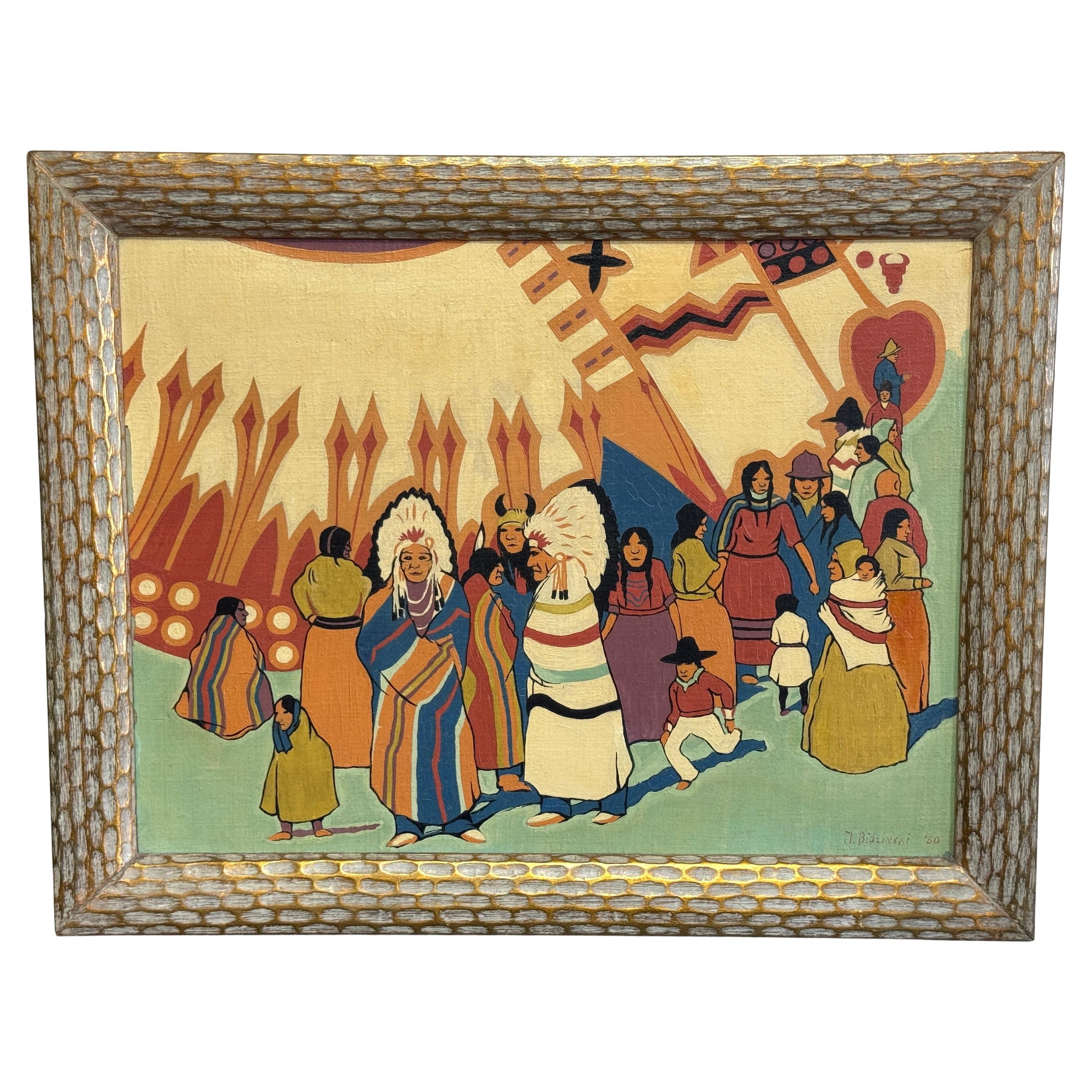 Joseph Bidzinski (American, 20th C.) Native American Ceremonial Procession, 1950 For Sale
